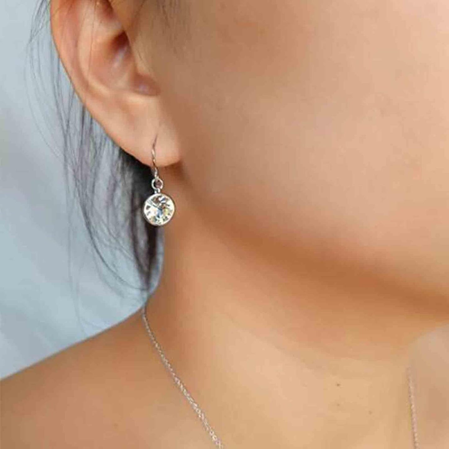 Crystal Dangle Drop Earrings Silver Dangle Crystal Hook Earrings Minimal Crystal Solitaire Earrings Classic Rhinestone Bridal Earrings Jewelry for Women and Girls