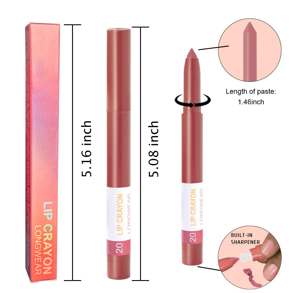 BINGBRUSH Matte Lip Crayon Set – Longwear, Waterproof, Velvet Finish, Built-in Sharpener, Smooth Lip Liner & Gloss (20#+21#, 2 Count (Pack of 1))