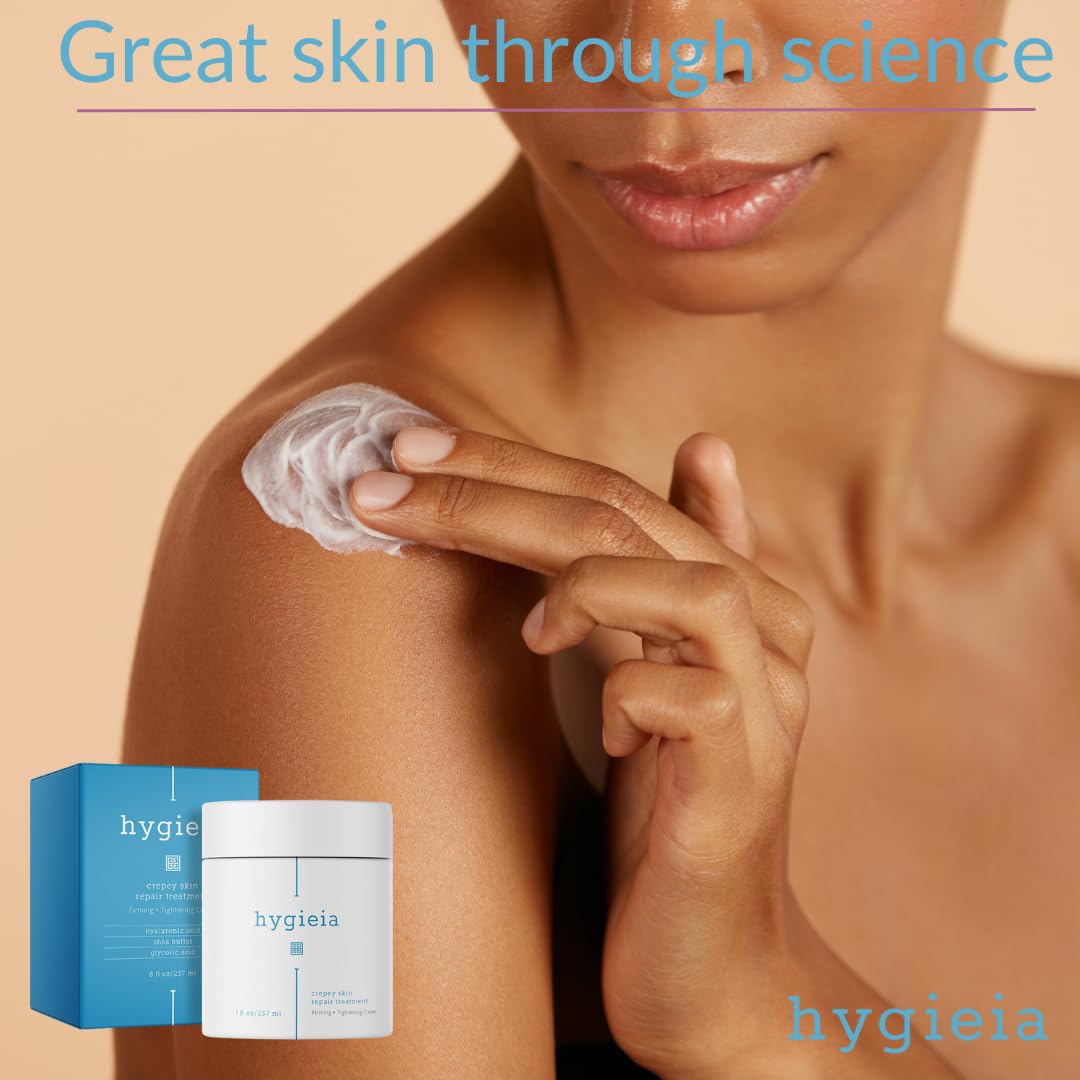 Hygieia + Crepey Skin Full Body Moisturizing & Firming Cream – Tighten & Smooth Crepey Skin - Anti-Aging Moisturizer with Hyaluronic Acid, AHAs & Natural Oils to Rejuvenate, Soften & Hydrate, 8oz