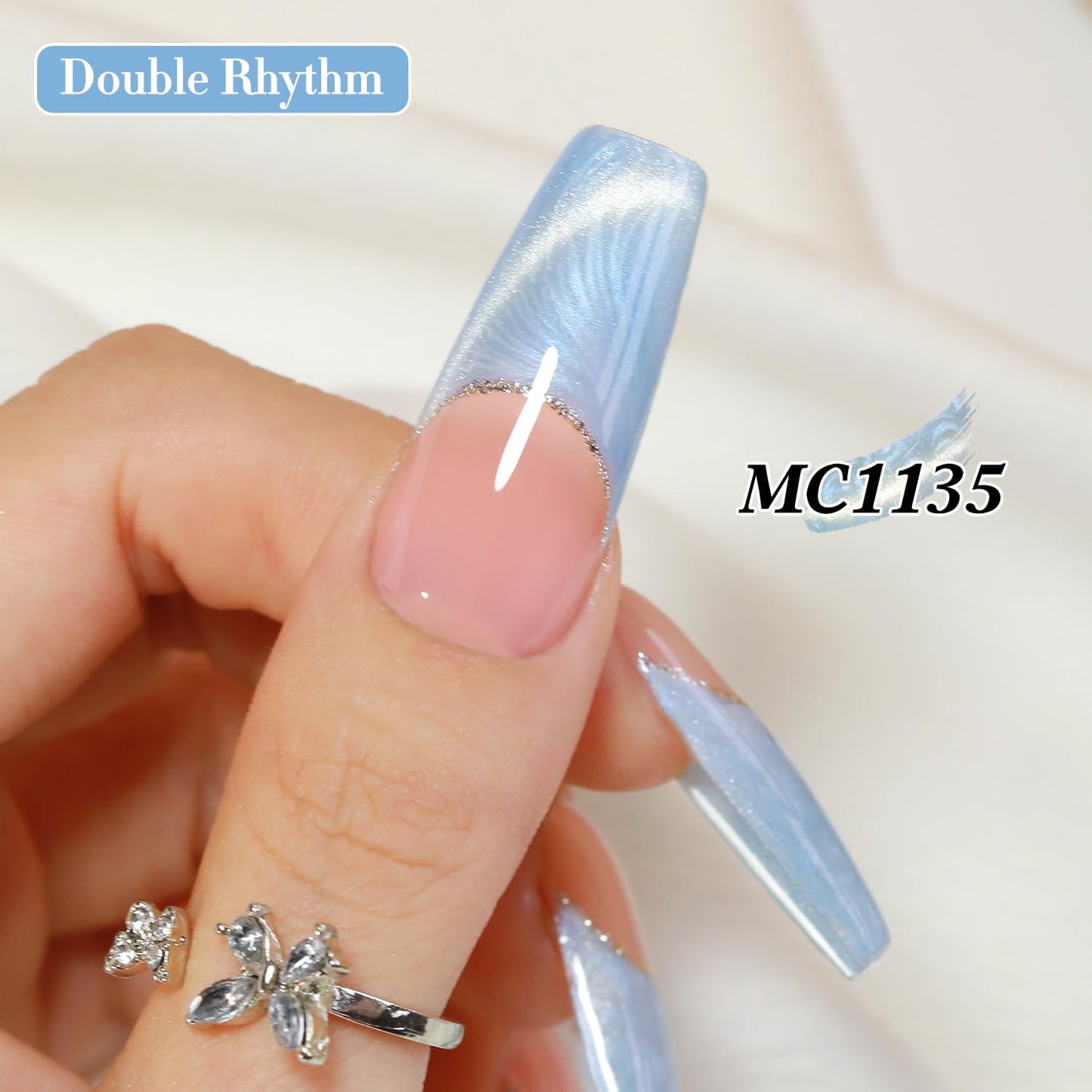 Double Rhythm 15ML Ice Glass Cat Eye Gel Polish with Magnet Holographic Glitter Shimmer Translucent Sheer Color Salon Soak Off Magnetic Nail at Home (Mermaid Blue-MC1135)