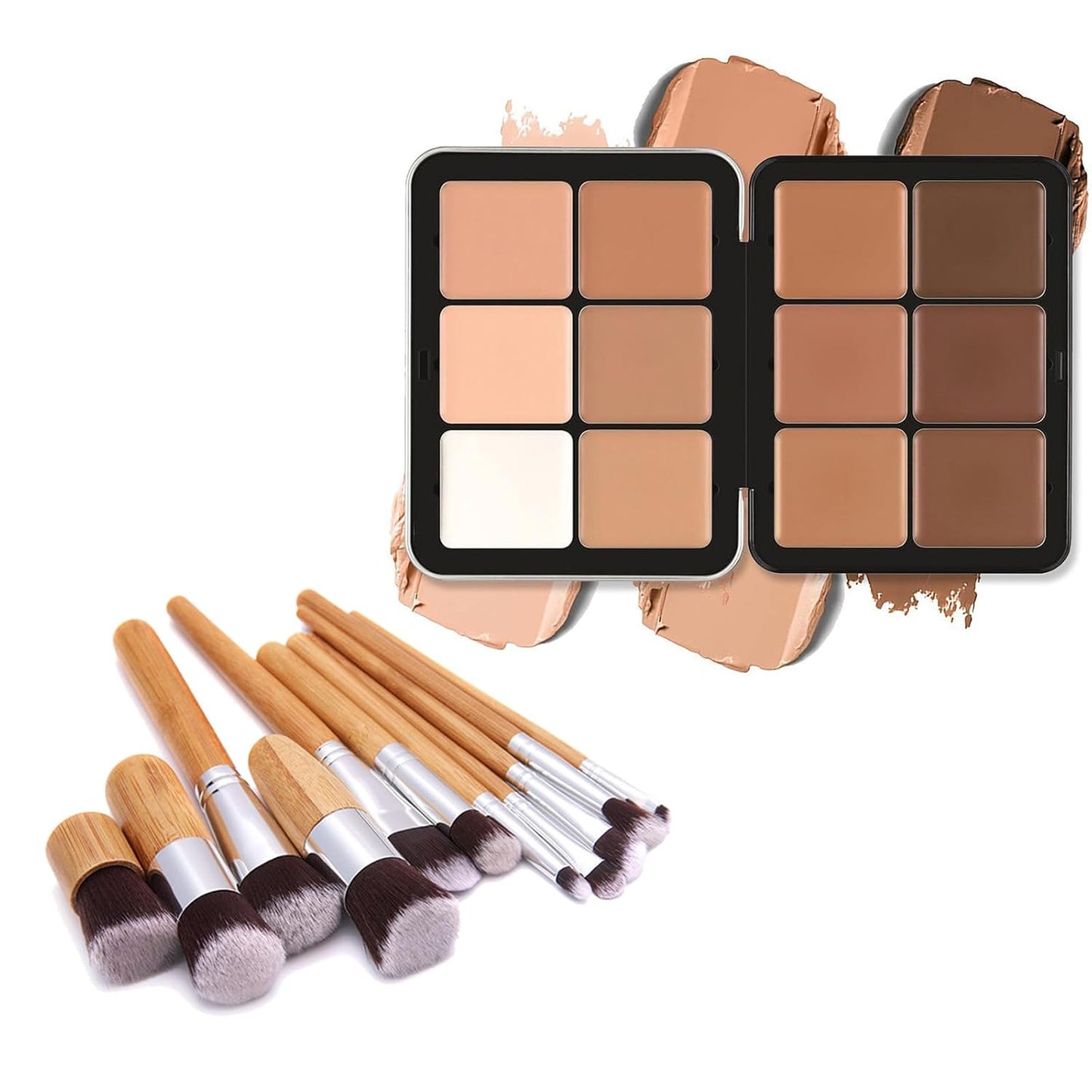 Makeup Cream Contour Palette with Makeup Brush, 12 Shades Full Cover Creamy Concealer and Highlighting Makeup Kit for Under Eye Dark Circles, Acne & Blemishes, Reduces Redness, Light to Dark