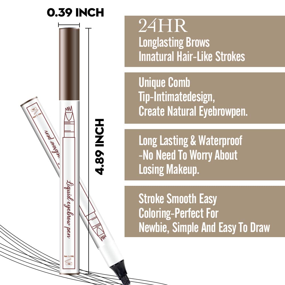 2 Pcs/Set Eyebrow Ink Pencil by Brow Stylist -Micro 4 Point Brow Pen Lift & Snatch Eyebrow Pen Kits with 3 Eyebrow Stencil Long-Lasting Waterproof Natural Eyebrow Hair (01# chestnut colour)