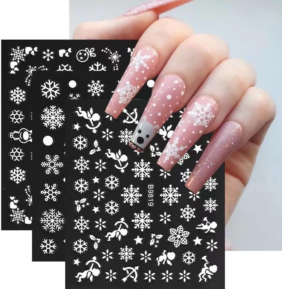 30 Sheet Silver Snowflake Nail Decals - Self Adhesive 3D Nail Art Stickers for Christmas Manicure Decoration
