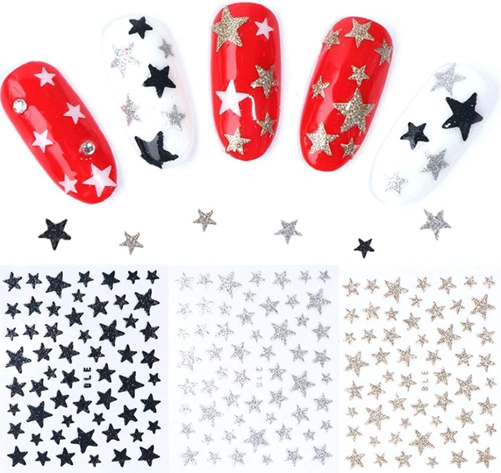 10 Sheets Star Nail Art Stickers Decals 3D Self-Adhesive Nail Art Stickers Star Designs Nails ArtDecorations Stars Decals Manicure Accessories