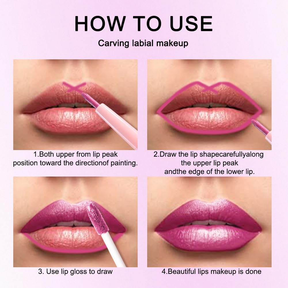 evpct Rose Metallic Glitter Lip Liner and Lipstick Combo Lip Gloss Stain Set Makeup for Women Long Lasting Waterproof 24, Metal Barbie Frosted Metallic Shimmer Glossy Iridescent Liquid Lipstick 15