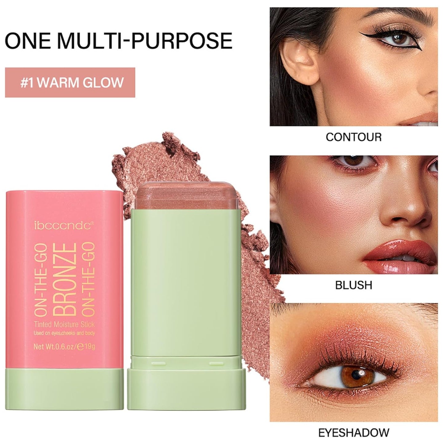 On-The-Go Bronzer Stick,Multi-Use Cream Contour Stick,Natural Long Lasting Face Bronzer,Smooth Highlighter Contour Stick,Bronze Contour Makeup Facial Shaping,03 Rich Glow