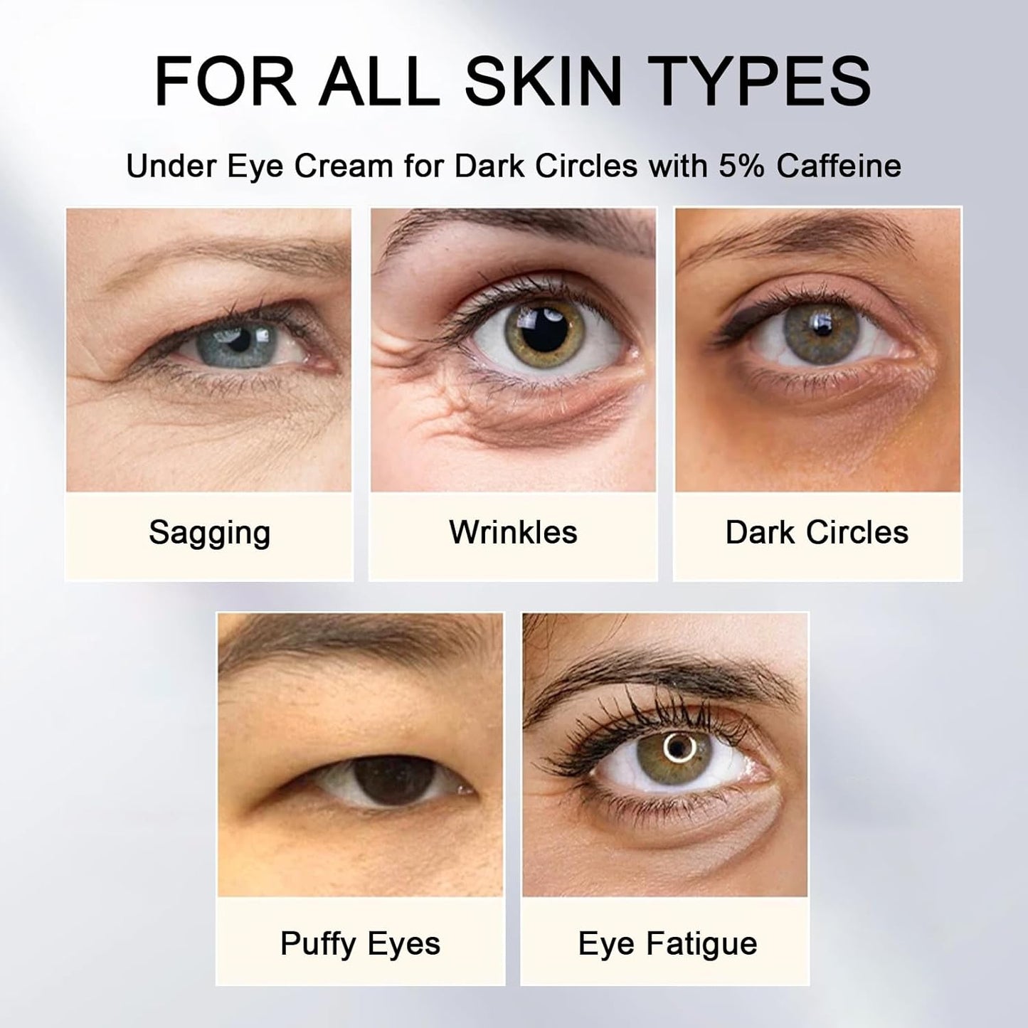 5% Caffeine Eye Cream for Dark Circles & Puffiness, Under Eye Cream for Dark Circles with Caffeine, Eye Cream Anti Aging, Reduce Wrinkles, Fine Lines, Eye Bags, Hydrating Eye Cream for Men & Women