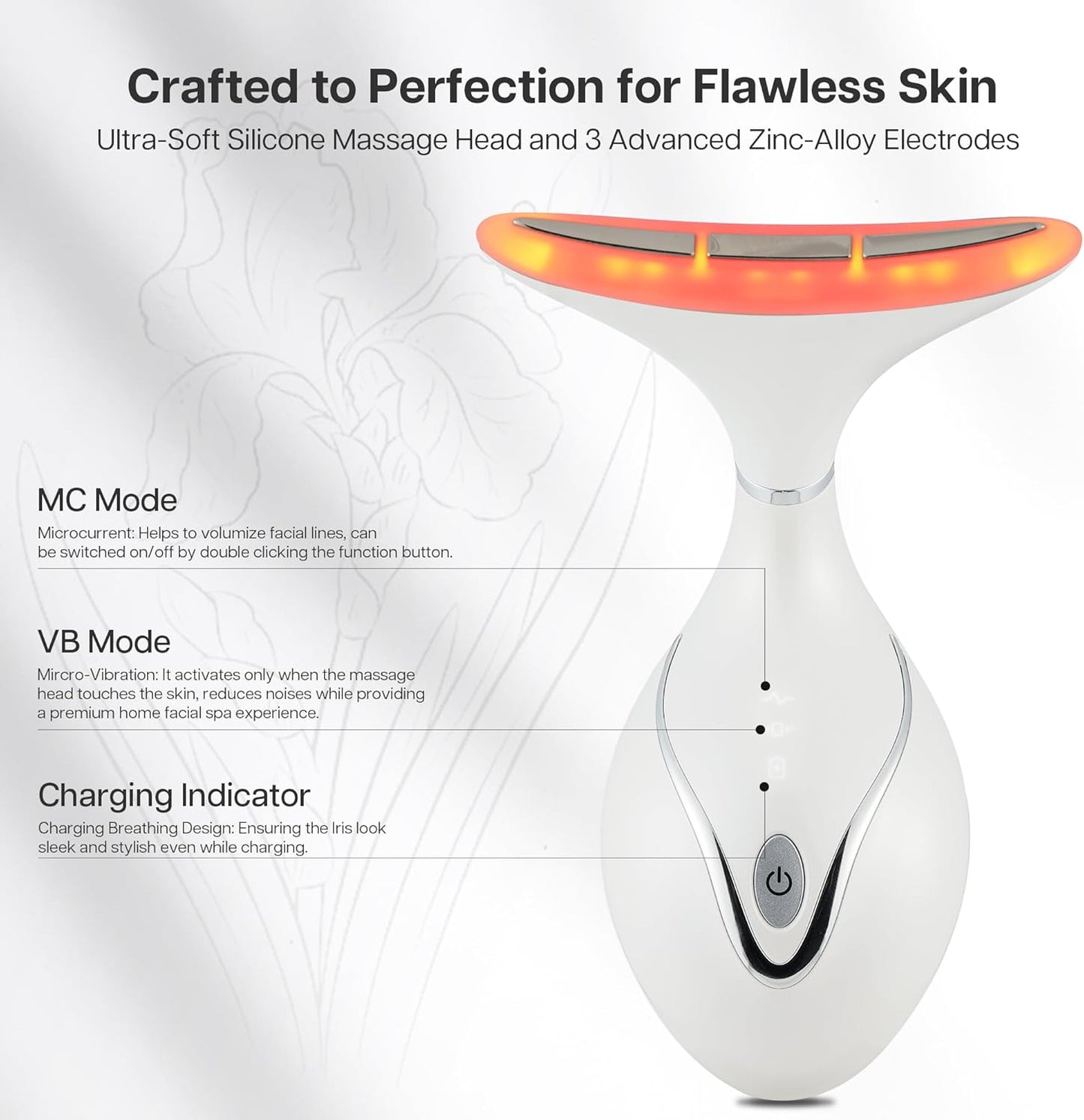 Iris Neck Face Massager, Pro Face Sculpting Tool with Charging Base, All-in-1 Facial Device for Enhanced Absorption, Radiance, Contouring, Elasticity, Home Facial Spa (White)