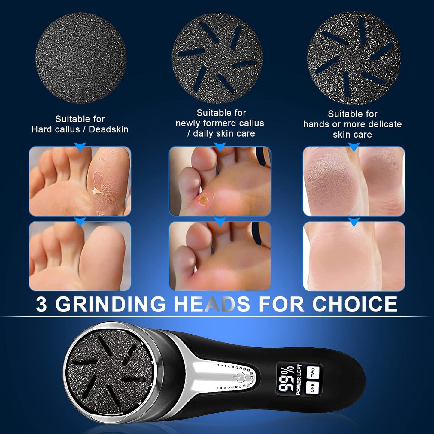 Electric Callus Remover for Feet with Vacuum, Professional Pedicure Tools Kit, Rechargeable Waterproof Foot File for Foot Care Deadskin Remover with 3Heads&2Speed,LCD Display