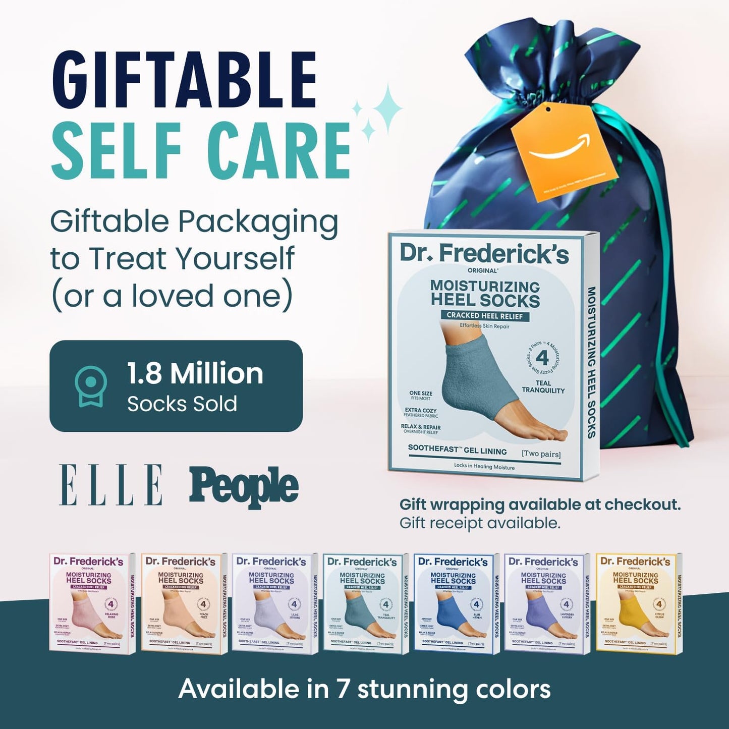 Dr. Frederick's Original Moisturizing Fuzzy Heel Socks - 2 Pairs - Cozy Gel-Lined Sleep Socks for Women & Men - Soothes Dry, Cracked Feet - Heel Repair - Teal Tranquility