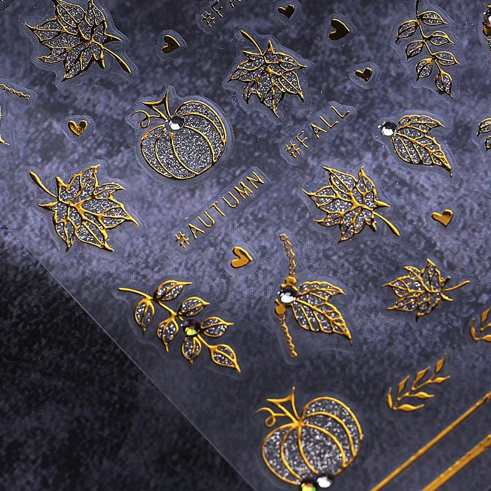 3 Sheets Fall Nail Stickers for Nail Art Cute Pumpkin Nail Decals Autumn Maple Leaf Nail Art Stickers 5D Self-Adhesive Glitter Thanksgiving Day Pumpkin Nail Decoration for Women Nails Design Supplies