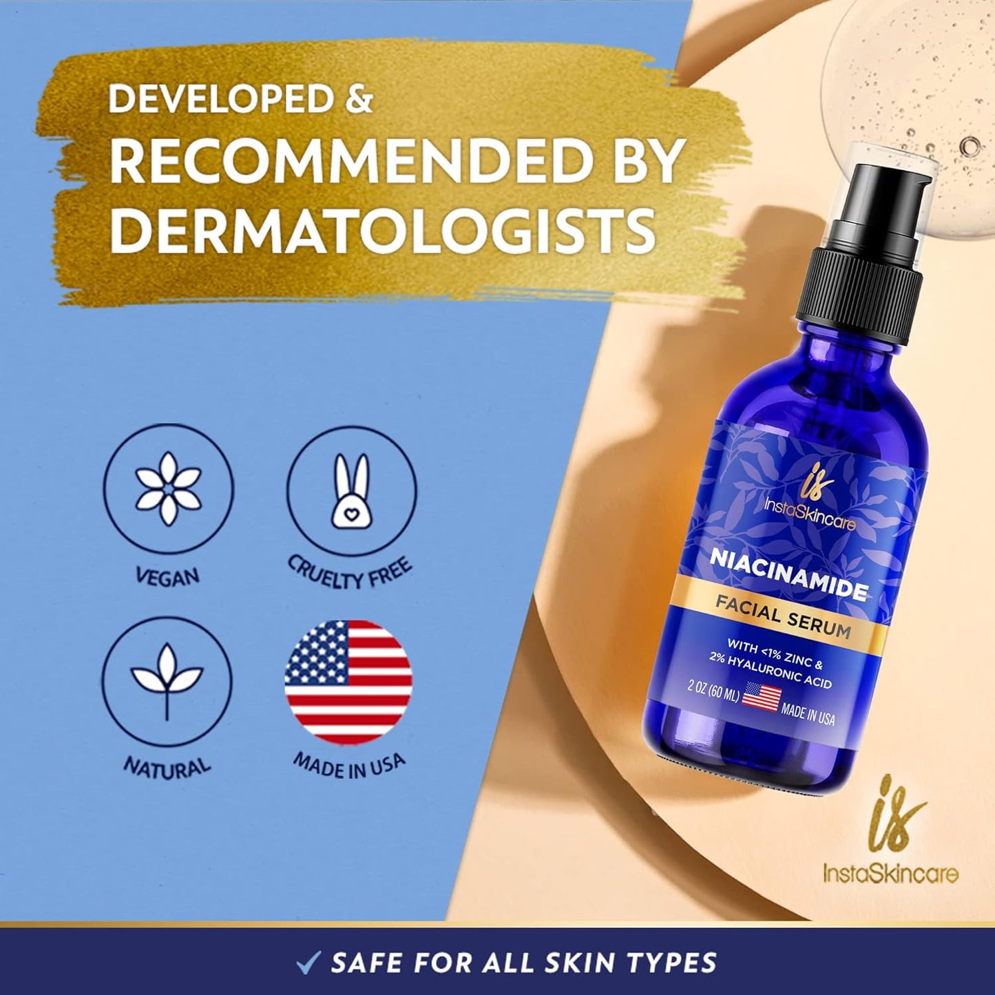 DOUBLE SIZED (2Oz) Niacinamide Serum for Face 10% with Zinc 1% Vitamin B3 Brightening Serum for for Tone, Texture and Hydrating