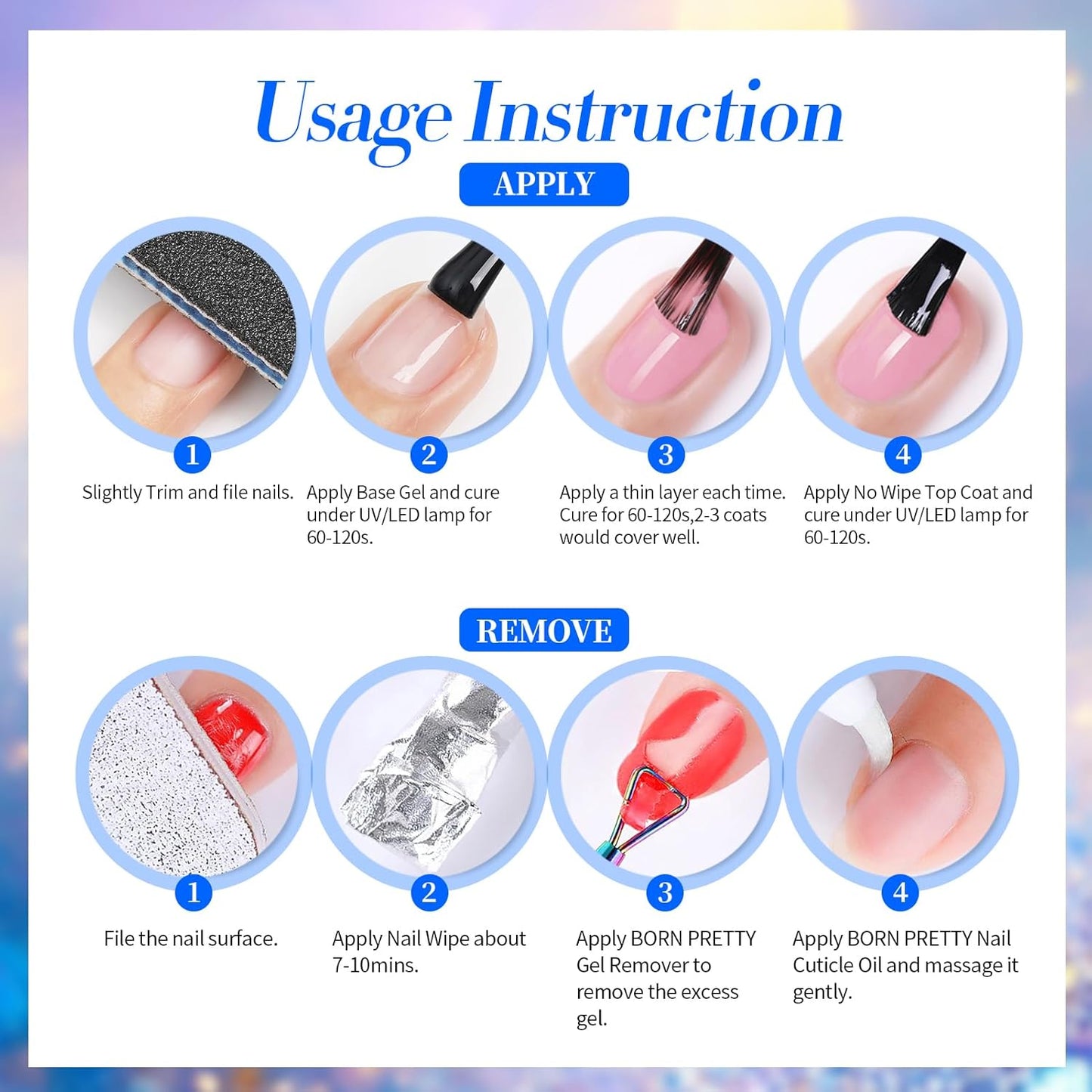 Born Pretty Chameleon Gel Nail Polish Set, 6 Colors Aurora Shimmer Glitter Gel Polish Kit Blue Green Purple Nail Gel Polish Long Lasting Set for Manicure and Nail Art, DIY at Home, Salon-Quality 7ml