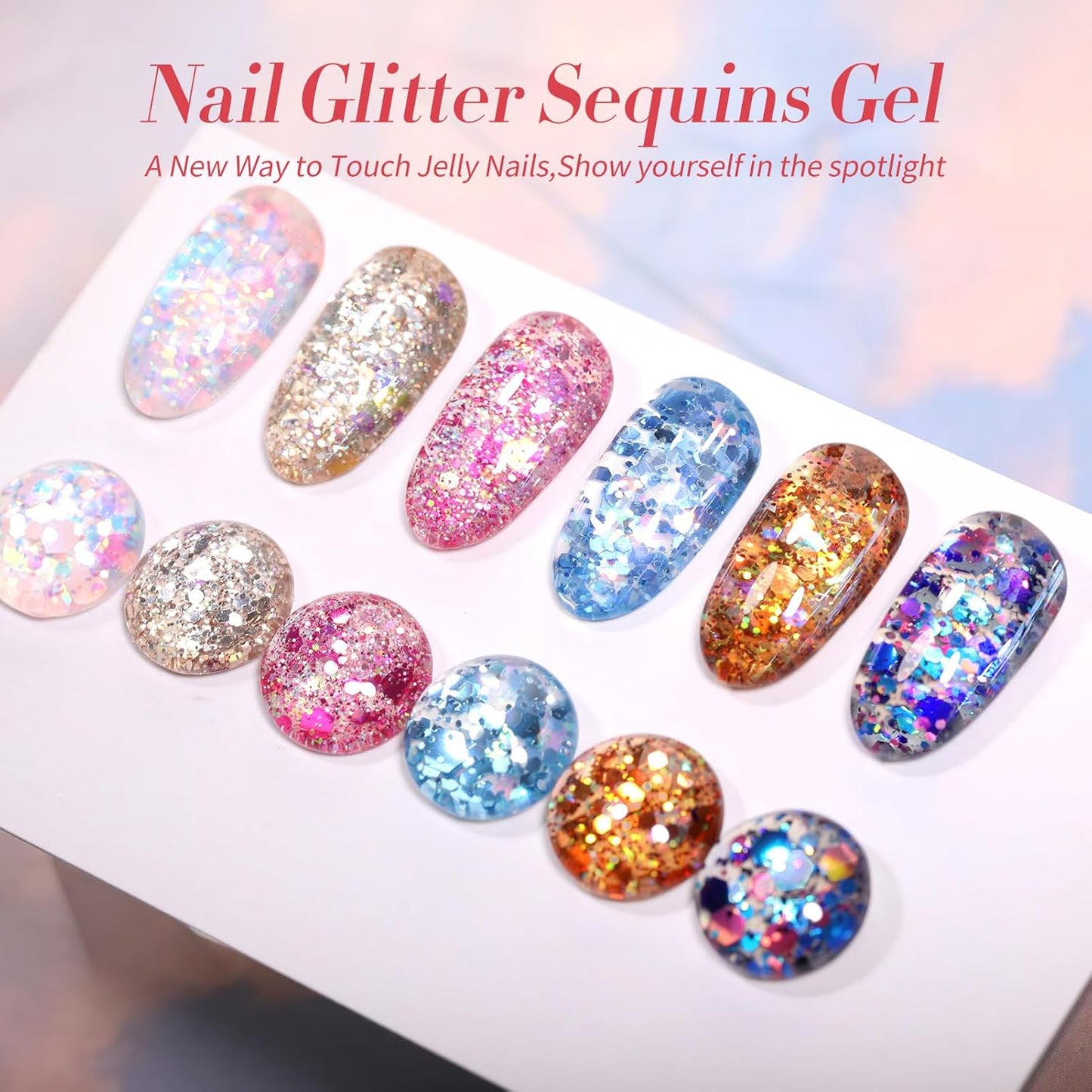 Born Pretty Glitter Sequins Gel Nail Polish, Sparkle Shiny Gel Polish, Pink Blue Gold Platinum Holiday Gift Gel Polish Design, Nail Art Starter Manicure Salon DIY at Home 7ML 6PCS