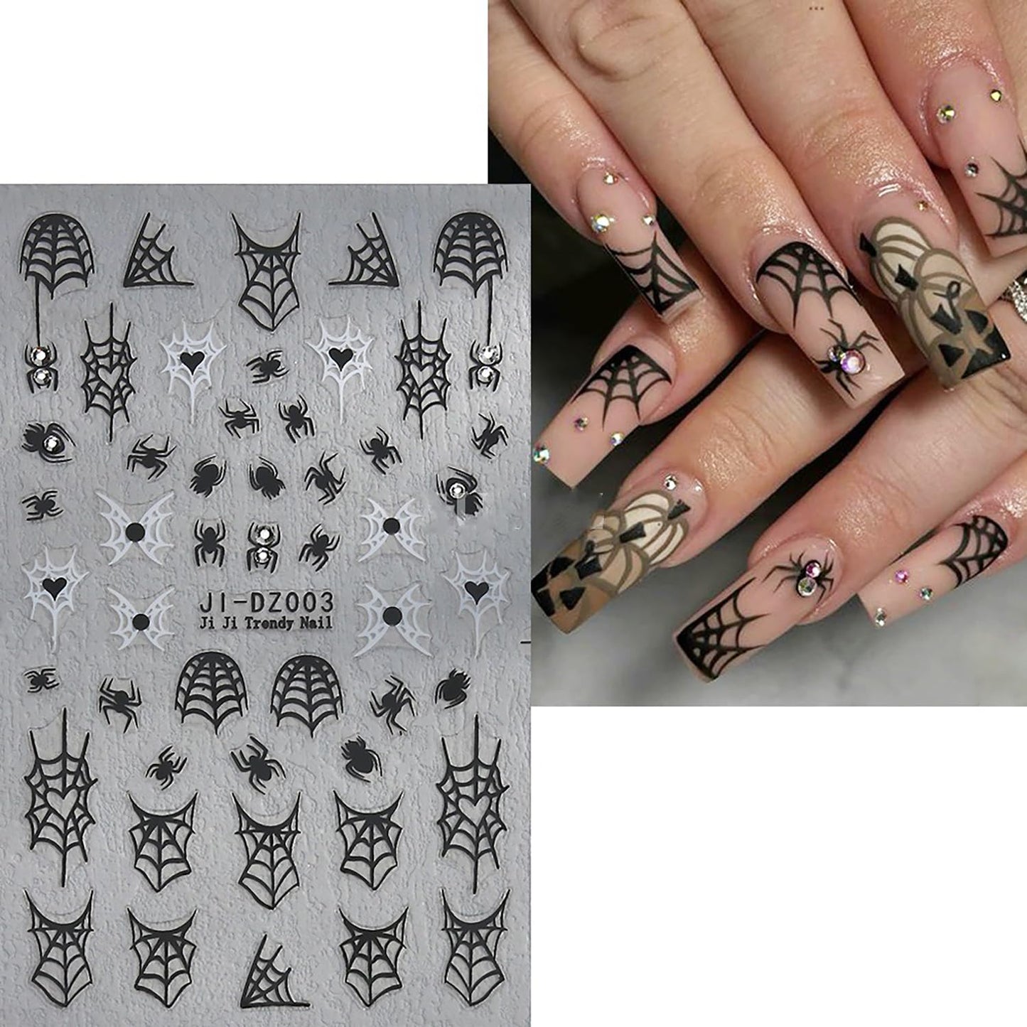 Halloween Nail Art Stickers 6 Sheets Cute Little Ghost Skull Blood Pumpkin 3D Nail Art Self-Adhesive Stickers Nail Spider Web Bat Decoration Pink Ghost Nail Supplies for DIY Nail Decal Art