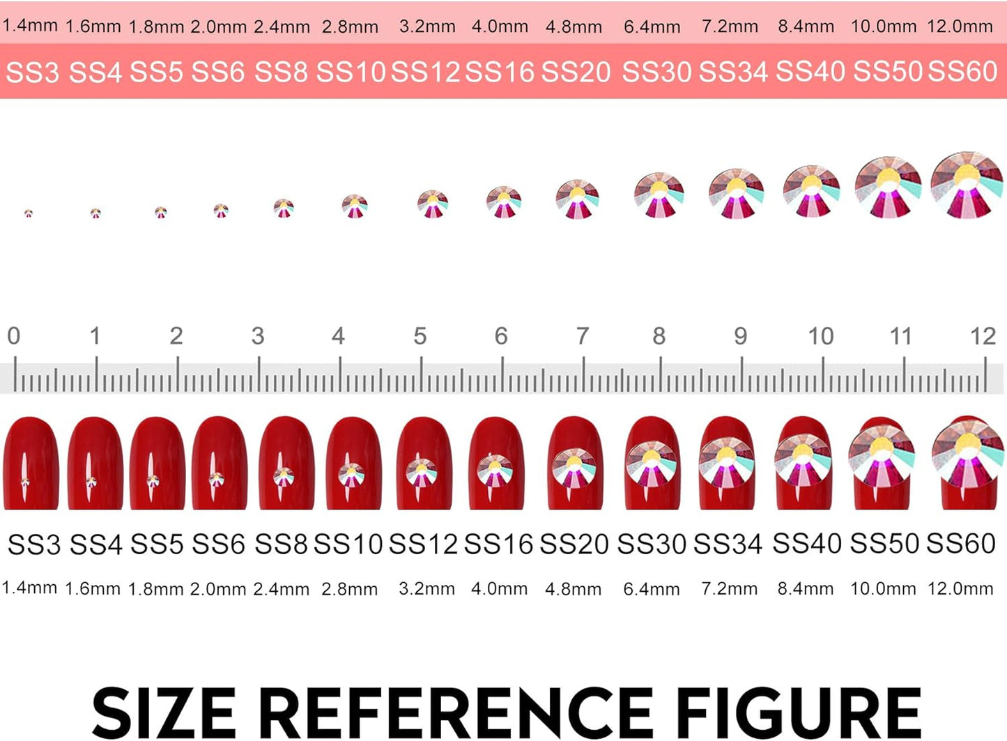 3456pcs Flatback Rhinestones Glass Charms Diamantes Gems Stones for Nail Art 6 Size ss4~ss12 Jet AB