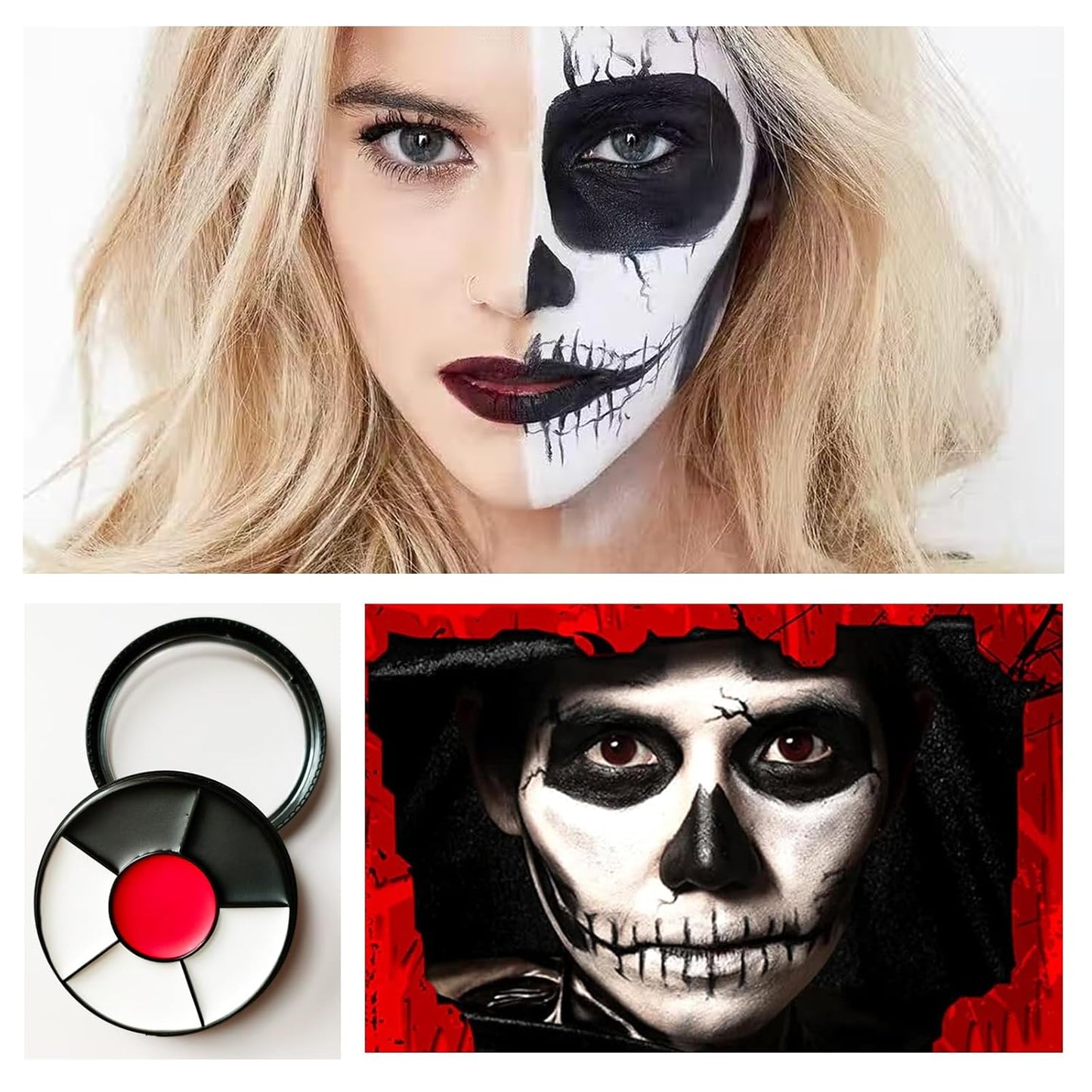 Clown Makeup Kit Face Paint Clown Wheel Black White Red Eye Black Football Softball Baseball Sports,Professional Halloween Joker Zombie Skeleton Vampire Makeup