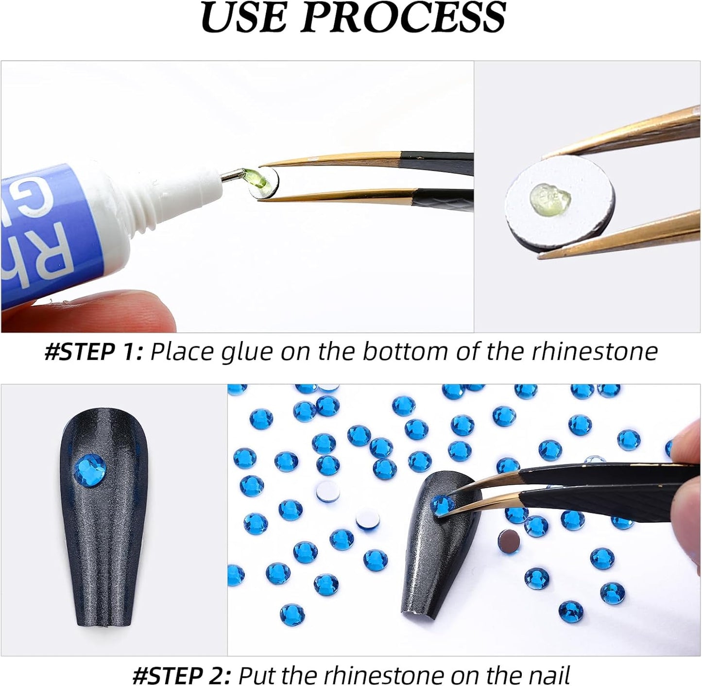 Capri Blue Flatback Rhinestones, Glass Rhinestones for Nail Art and Craft, Glue Fix, Loose Crystal Gemstones(Capri Blue, SS12, 1440pcs, 2.9-3.0mm)