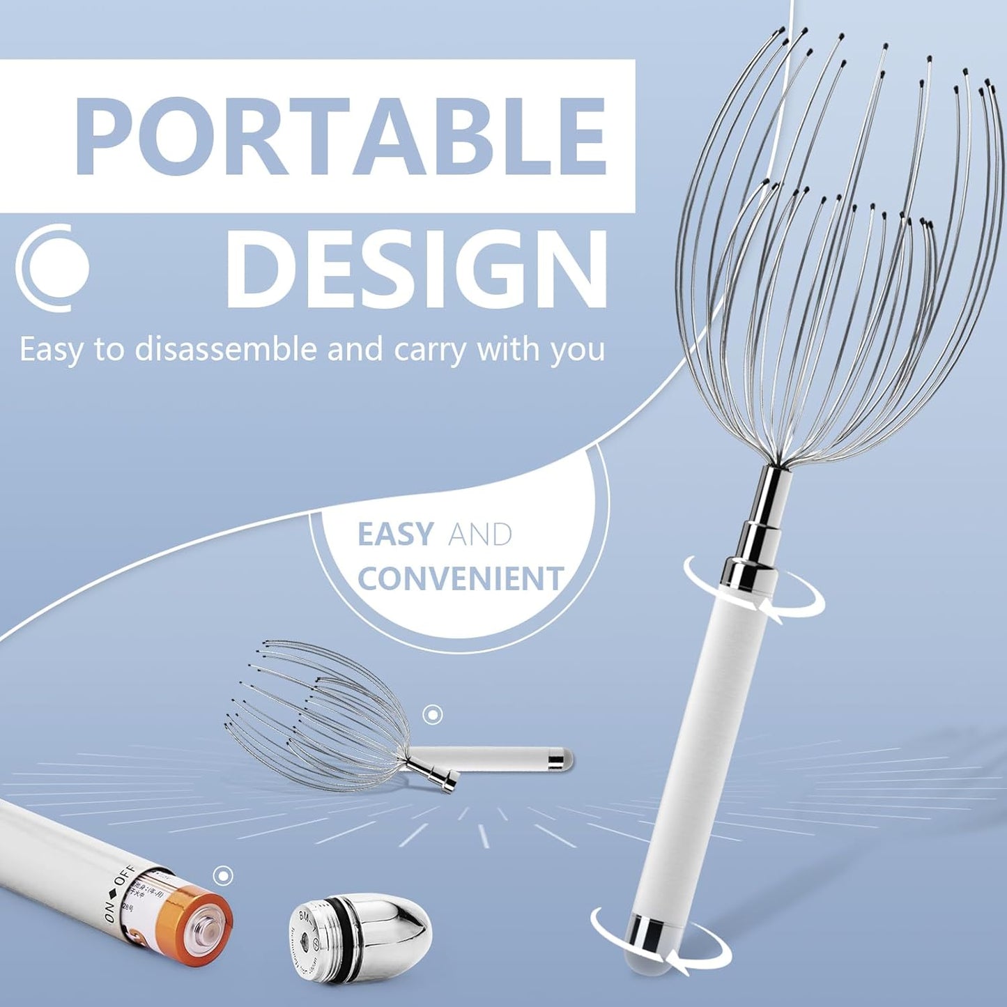 Head Massager Scalp, Electric Scalp Massager with 20 Metal Fingers – Head Scratcher & Hair Massage Tool, Waterproof Relaxation Device for Men and Women