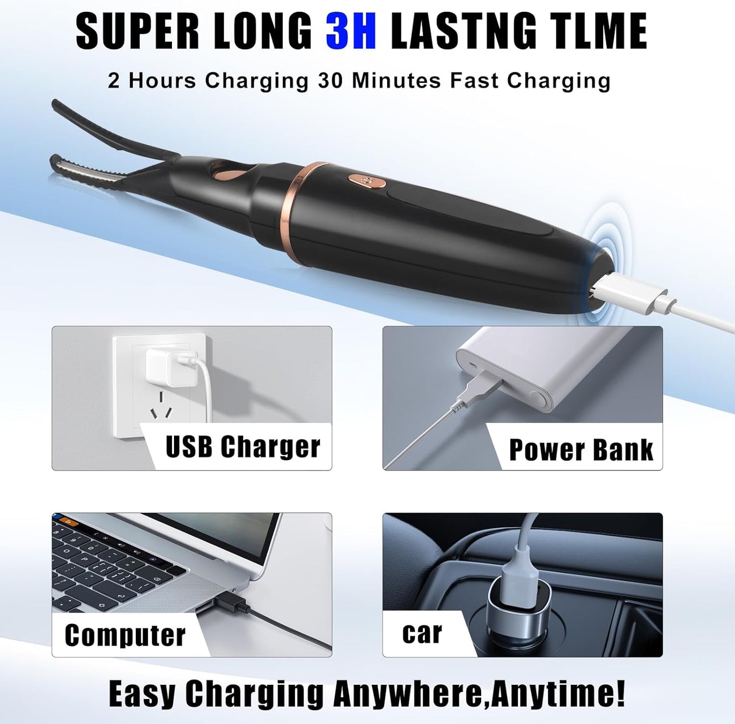 Heated Eyelash Curlers - 2 in 1 Clip- Type Heated lash Curler Best Seller Electric Eyelash Curler LED Display 3 Temp Settings for Makeup Tools USB Rechargeable Natural Curling 24H Long Lasting