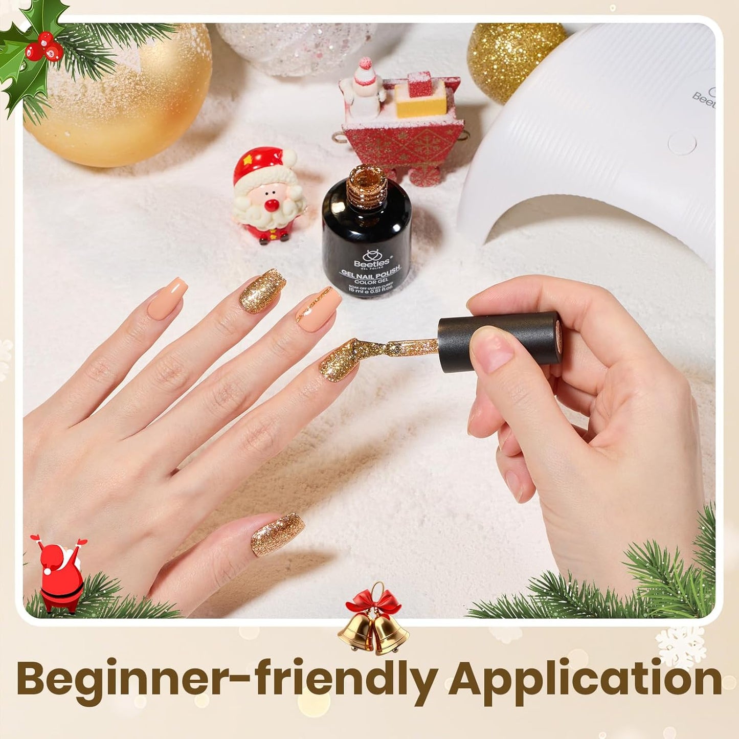 Beetles Glitter Gel Nail Polish – Starlit Gold Sparkling Glitter Reflective Purple Gel Polish 15ml UV/LED Soak Off Long Lasting Nail Art Home DIY Salon