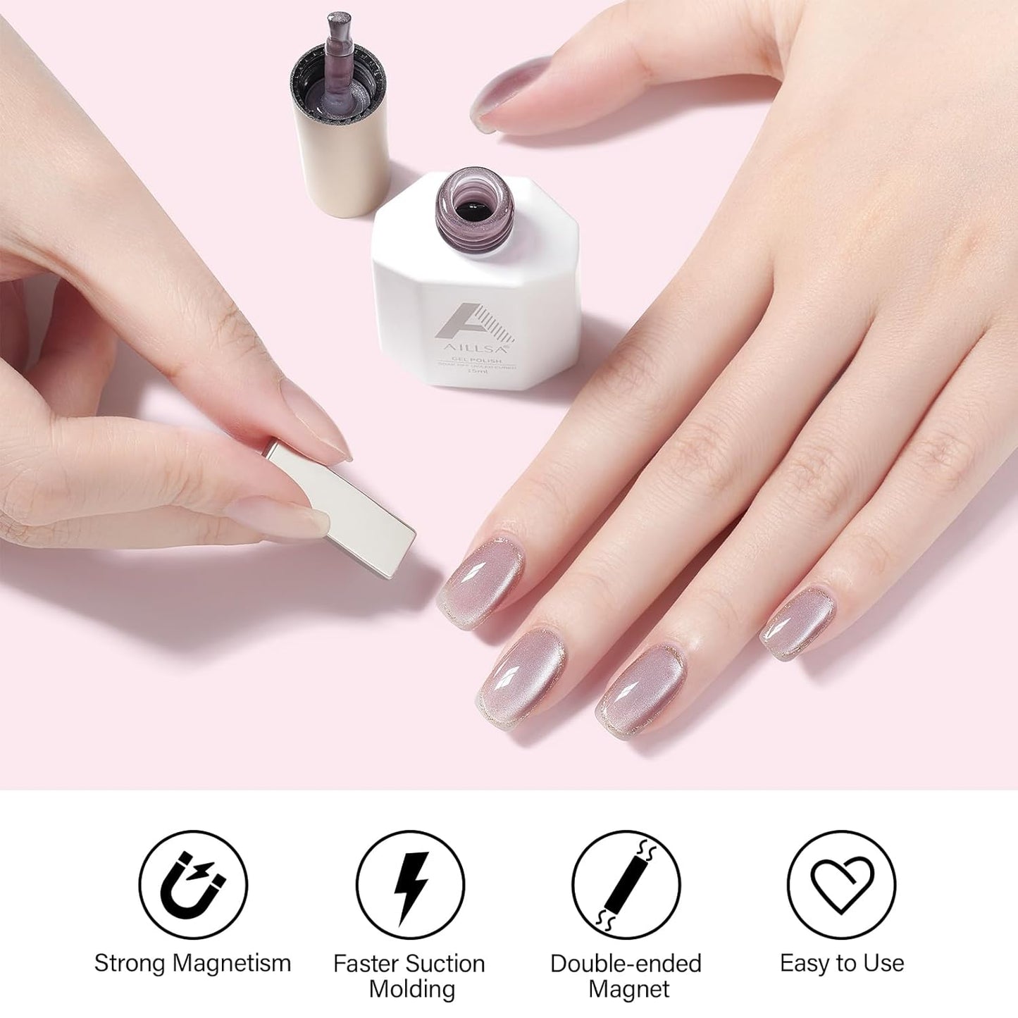 AILLSA Cat Eye Gel Nail Polish Purple Crystal Glitter Polish with Magnet, Smokey Glass Jelly Nail Polish Sparkle Shimmer Reflective Translucent Color U V Gel Salon DIY at Home 0.5 OZ GF23