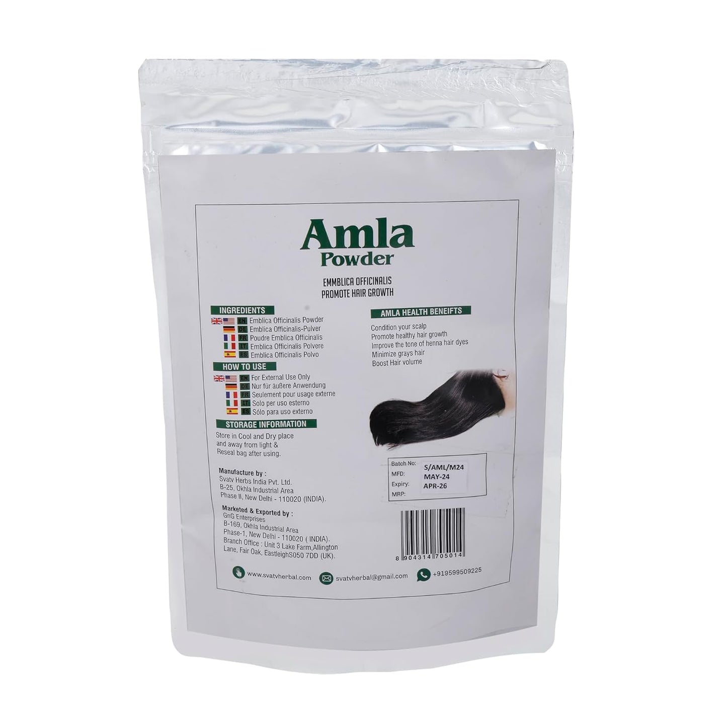 SVATV Amla Powder, Emblica Officinalis, Amalaki, Indian Gooseberry, 227g, 8 Ounce - Promotes Hair Growth, Strong & Long Hairs