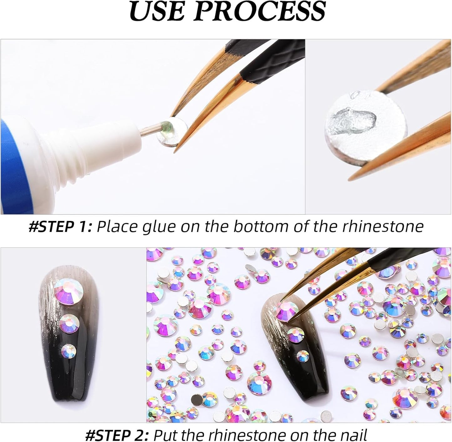 Crystal AB Flatback Rhinestones, Glass Rhinestones for Nail Art and Craft, Glue Fix, Loose Crystal Gemstones(Crystal AB, SS34, 288pcs, 7.1-7.3mm)