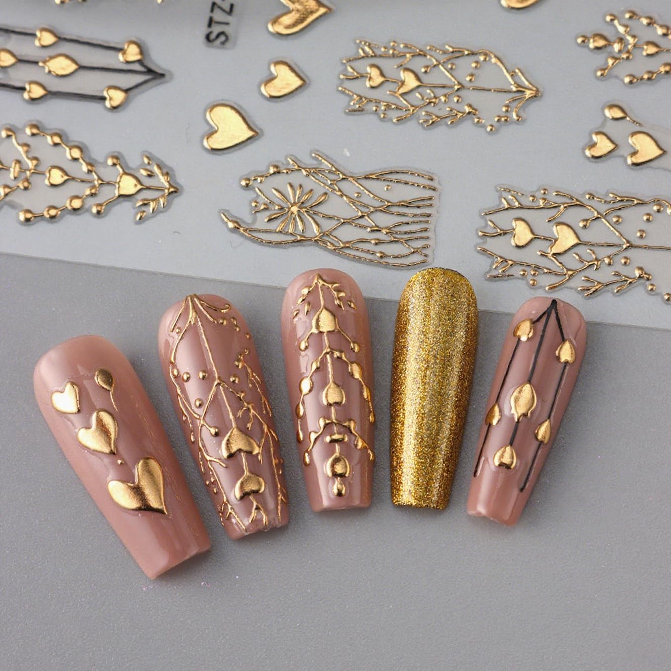 Fall Nail Stickers Gold Leaf Thanksgiving Nail Decals DIY Self Adhesive Floral Fruit Nail Design 3D Nail Decoration Supplies Holiday Manicure Accessories for Women Girls 4Pcs