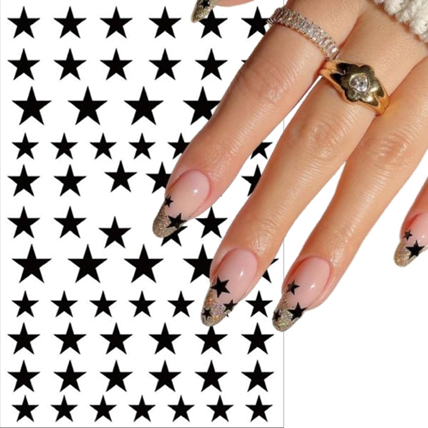 8Sheets Glitter Independence Day Stars Nail Art Stickers 3D Self Adhesive Shiny Glitters Starlight Nail Decals 4th of July Holographic Pentagram Design Decal for Woman DIY Manicure Decoration