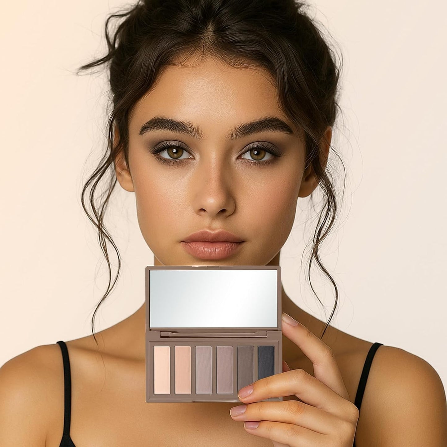 2PCS 6 Colors Mini Eyeshadow Palette Makeup with Brush Set Neutral Nude Eye Shadow Brown & Olive-colored Matte Shimmer Make Up Pallet with Mirror Highly Pigmented Travel Size Gift Kit
