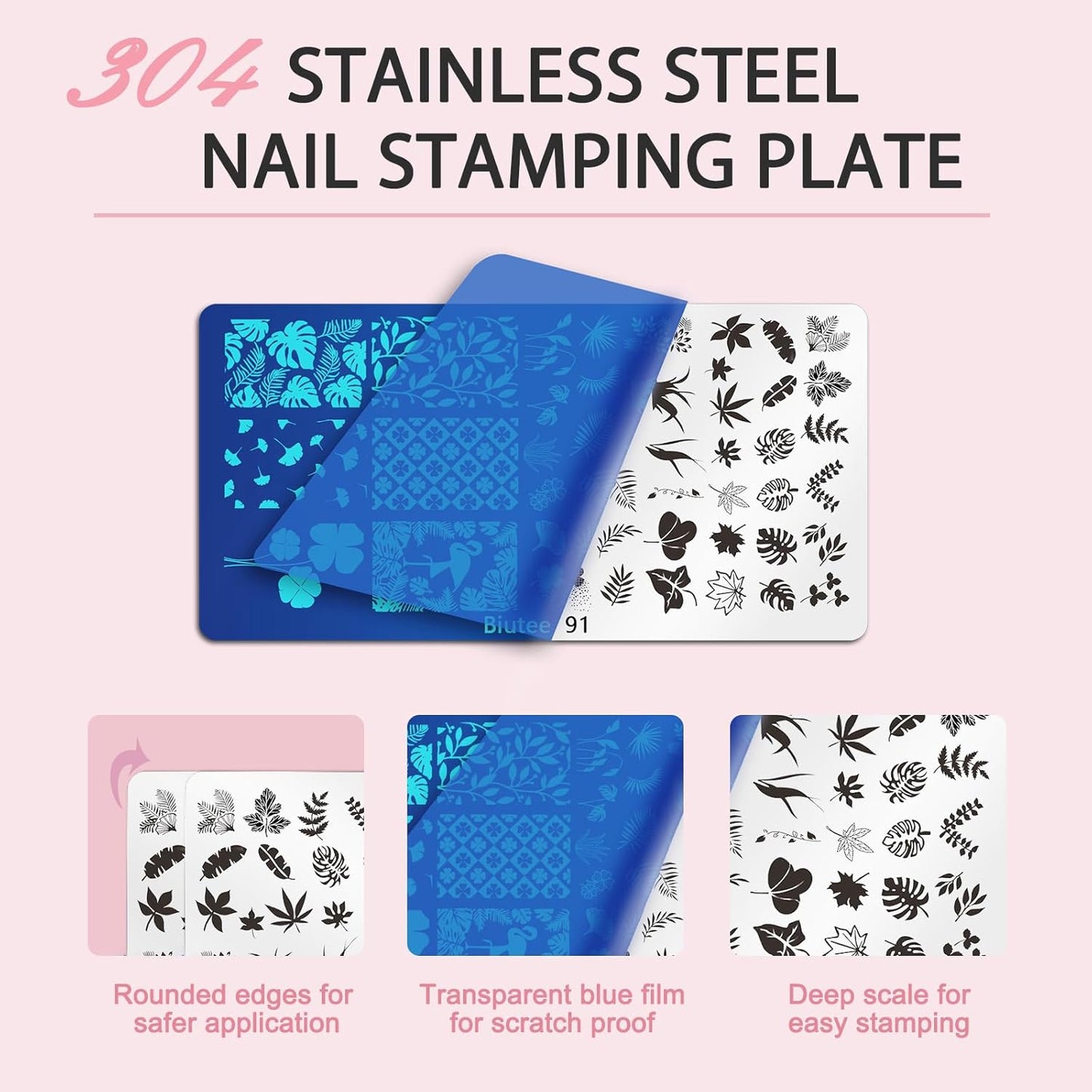 Biutee Nail Stamping Plates Set 8pcs Nail Stamping Polish Gel, 10pcs Nail Stamper Kit with Stamper, Nail Art Plates Set for Women Girls DIY Salon & Home