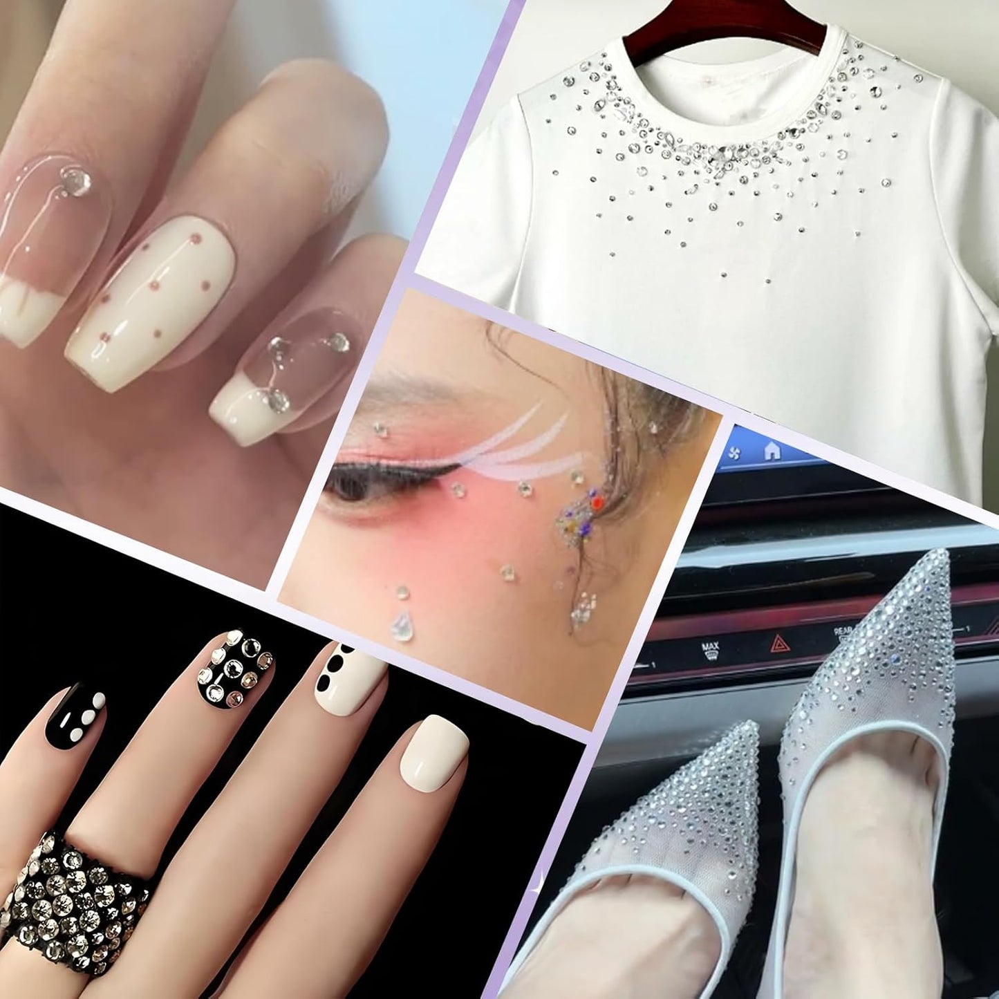 5000PCS SS6 Flatback Rhinestones | 12-Facet Diamond-Cut Glass Gems for Nail Art, Clothing, DIY Crafts |Glue-On Decoration Stones with Silver Backing(Crystal)