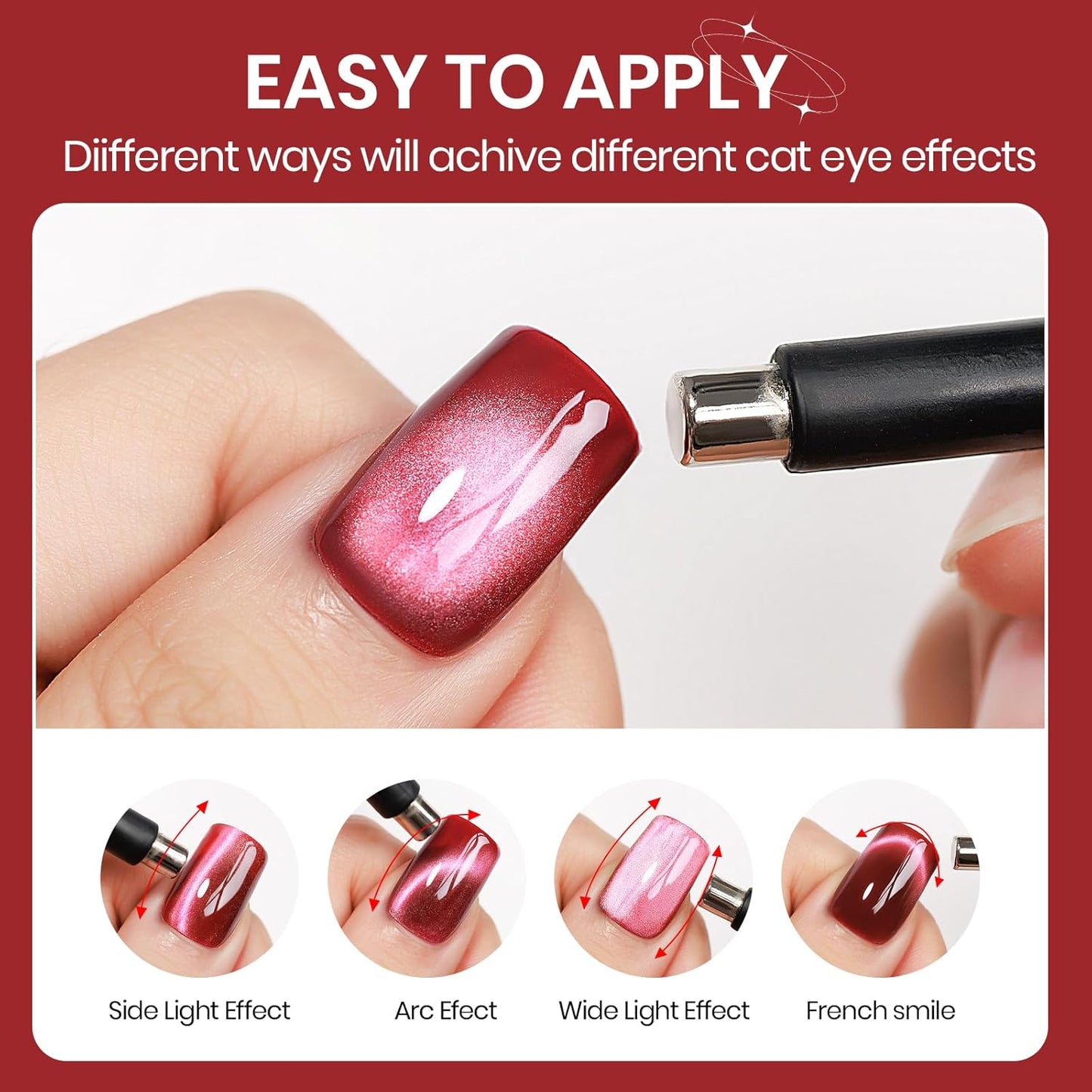 Burgundy Red Cat Eye Gel Nail Polish, 15ml Blood Wine Red Glitter Gel Polish with Magnet Moonlight Translucent Shimmer Magnetic Gel Polish Soak Off U V Gel Salon DIY at Home