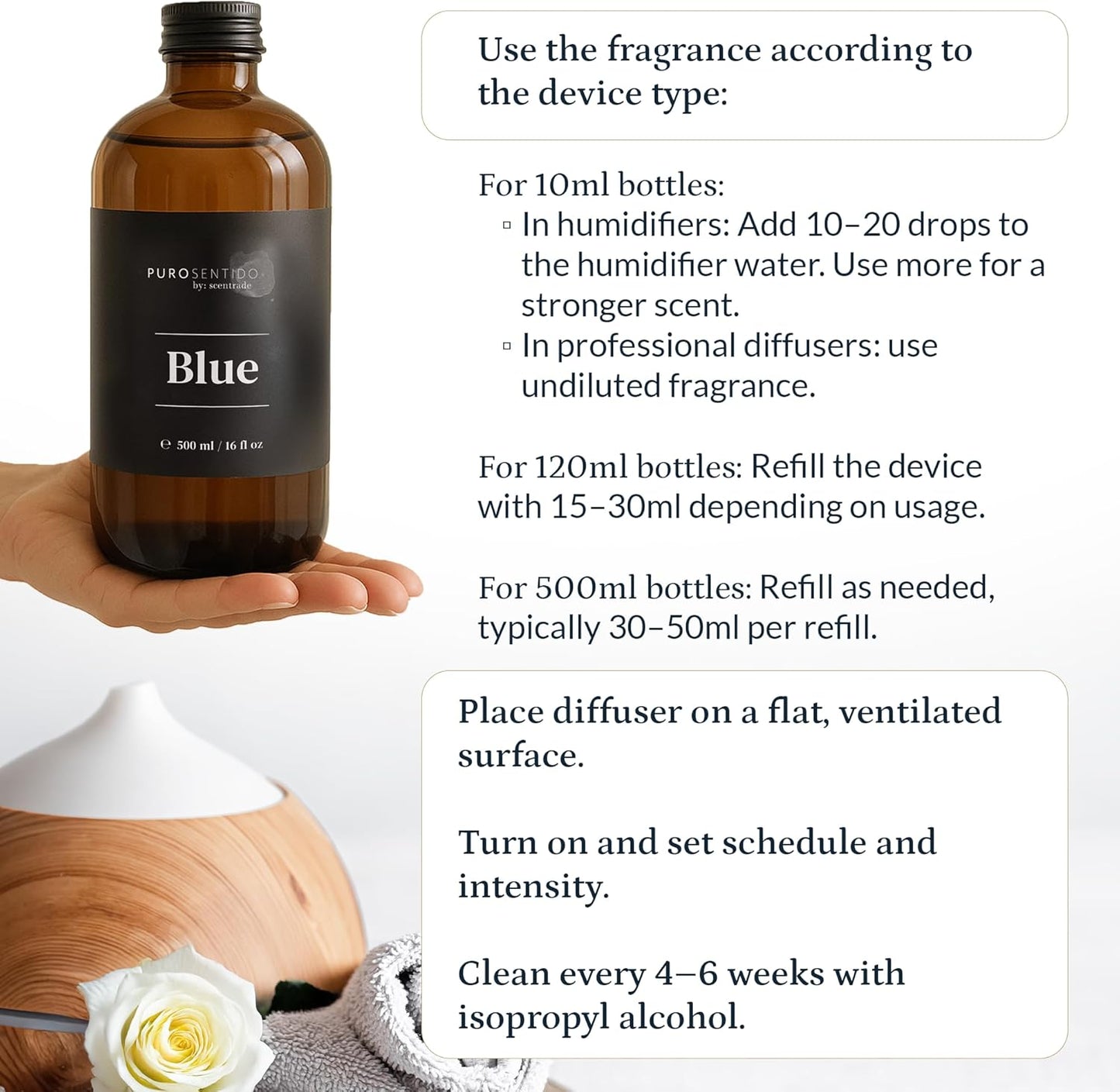 Blue Aroma Oil for Scent Diffuser, Diffuser Refill (500ml / 16 Fl Oz)