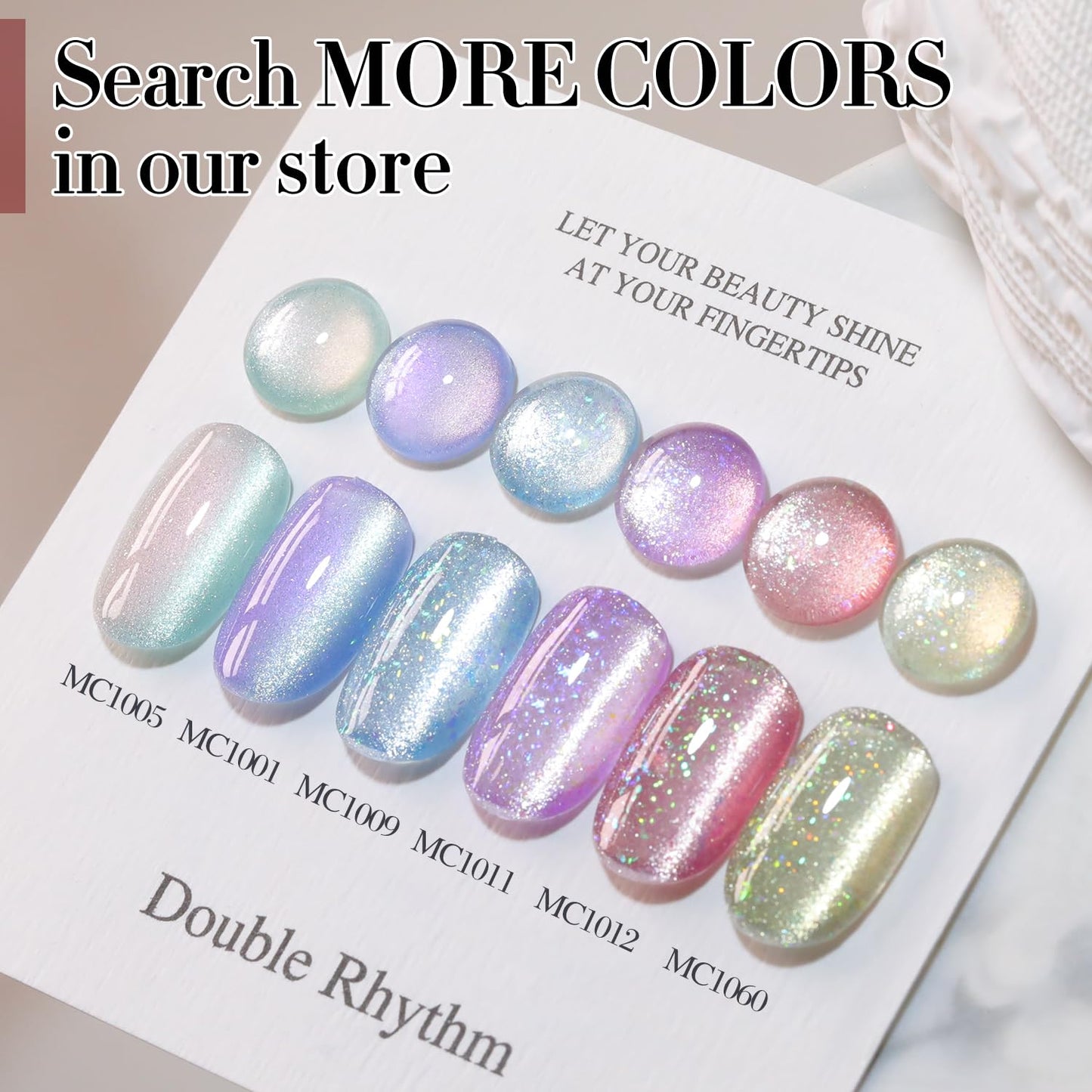 Double Rhythm 0.5 OZ Cat Eye Gel Polish with Magnet 15ML Holographic Glitter Shimmer Translucent Jelly Color Magnetic Gel Polish Salon DIY at Home (Rainbow Blue-MC1009)