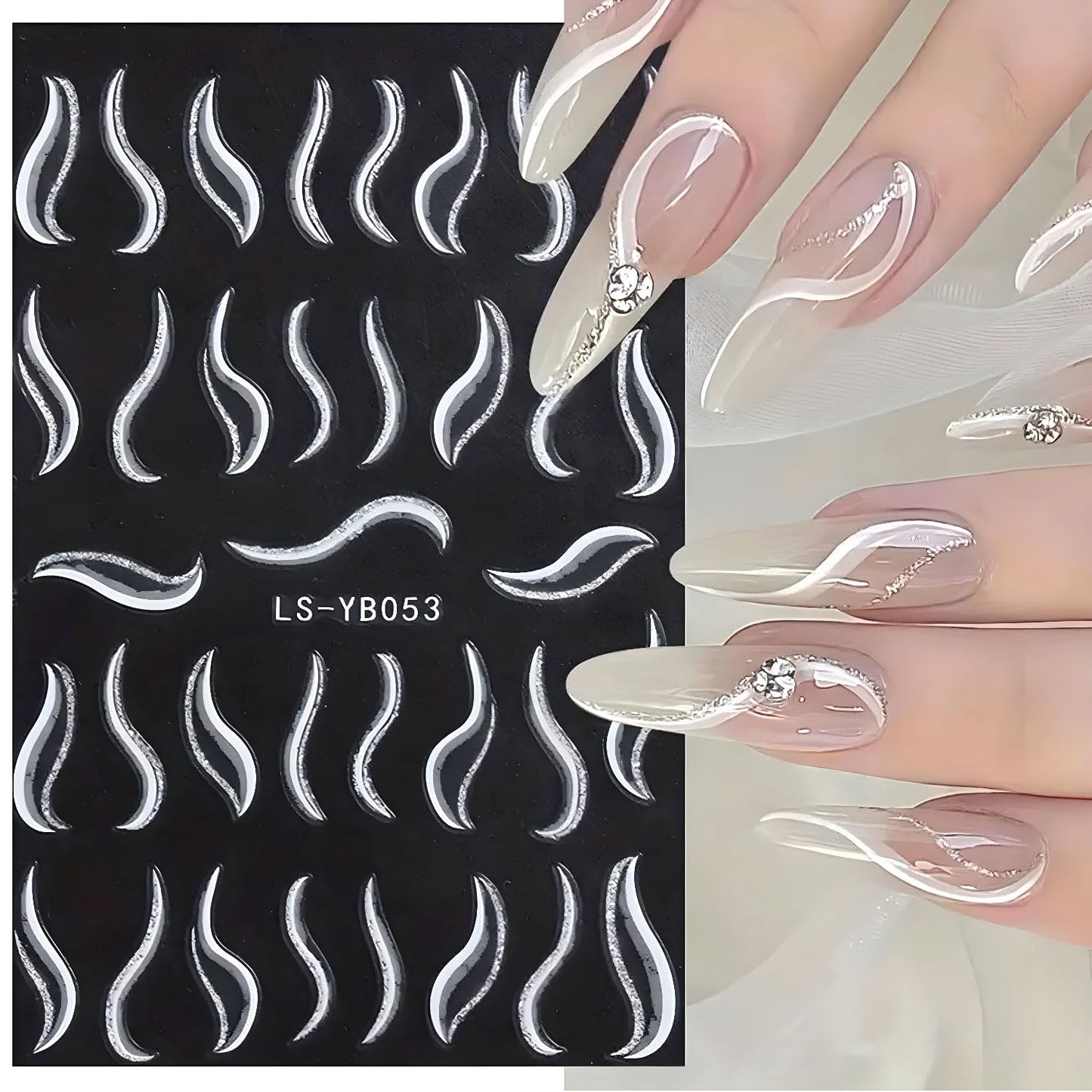 French Tips Nail Stickers for Nail Art, 8 Sheets Self-Adhesive Matte Gold & Silver Designs for Gel Polish and Almond Nails, French Tip Nail Stickers for Weddings Almond Nails Gel Polish