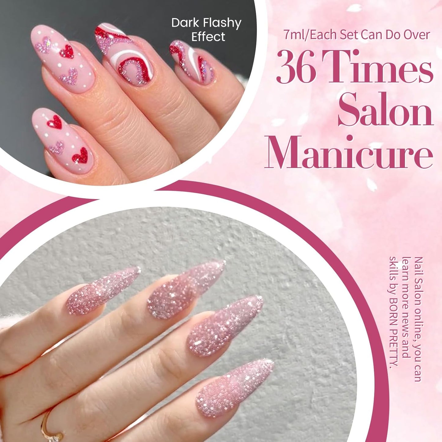 BORN PRETTY Reflective Glitter Gel Nail Polish Pink Holographic Colorful Glitter Spring Summer Gel Polish Sparkly Shiny Disco DJ LED Gel Nail Polish Nail Varnish 6PCS