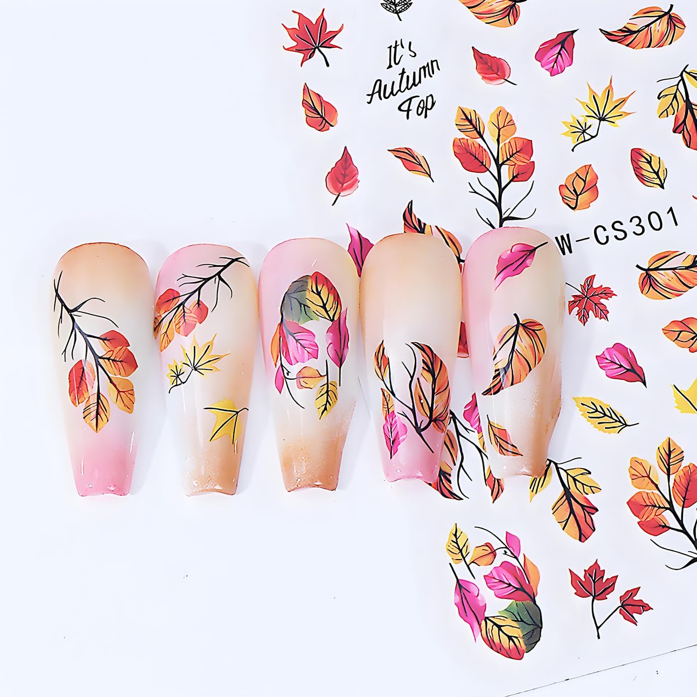 Fall Maple Leaves Nail Art Stickers for Thanksgiving, Fall Nail Art Decals 3D Self-Adhesive Leaf Flower Tree Nail Design 6Pcs Nail Art Supplies for Women Nail Decoration
