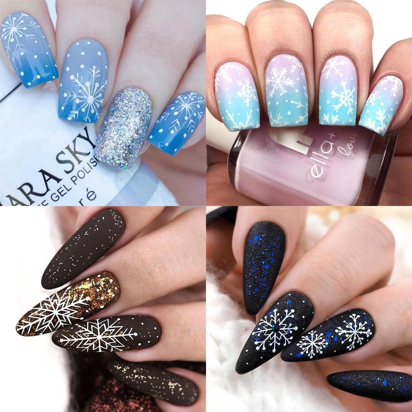 HNUIX Nail Stickers - 3D Snowflake, Self Adhesive Nail Decals, Multi Pattern, 8 Sheets, for Nail Art