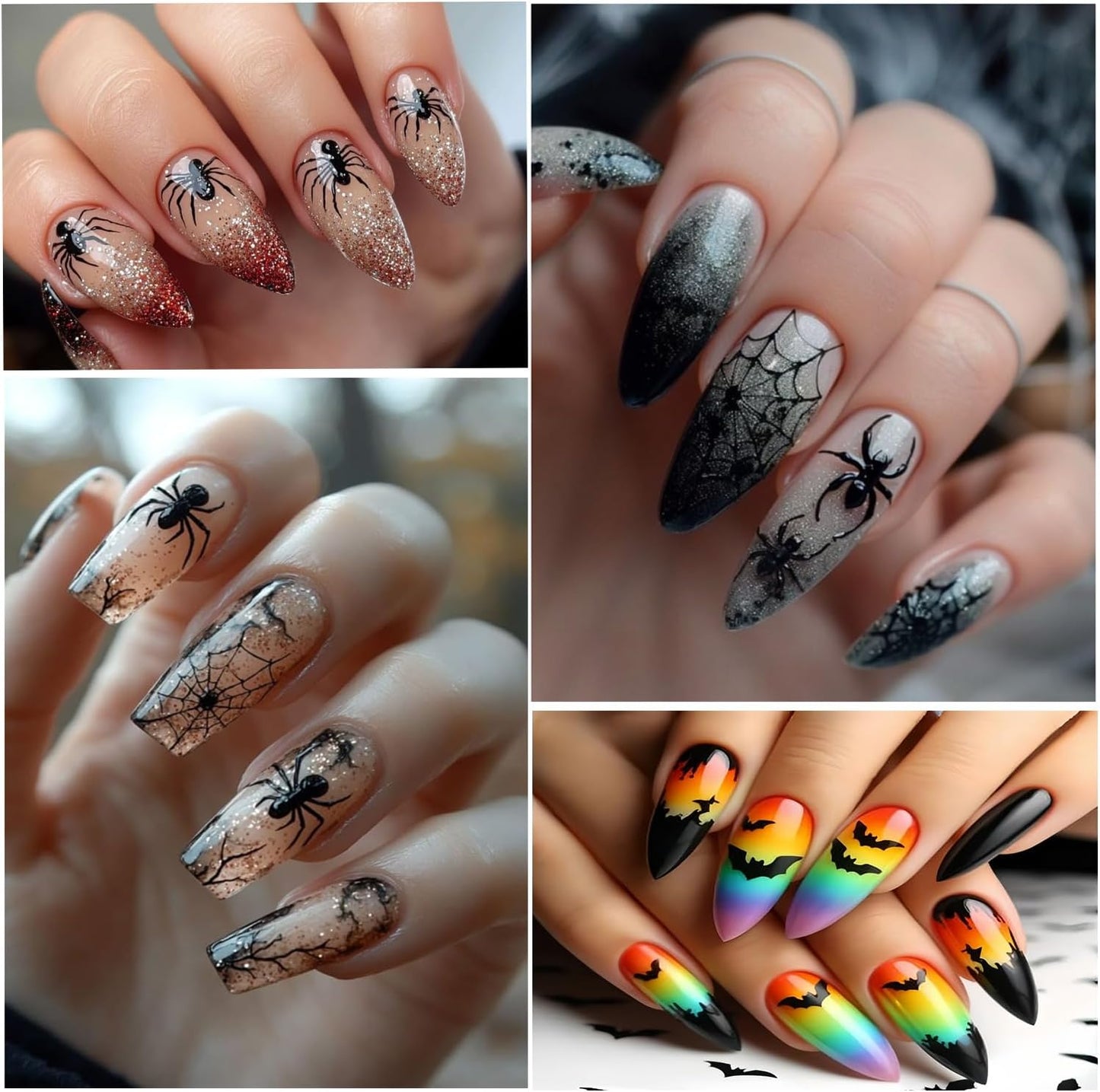 6 Sheets Halloween Nail Art Stickers 3D Self -Adhesive Ghost Bat Spider Nail Decals Holographic Spider Web Skeleton Blood Drop Nail Stickers Halloween Nail Decoration for Women Manicure Supplies