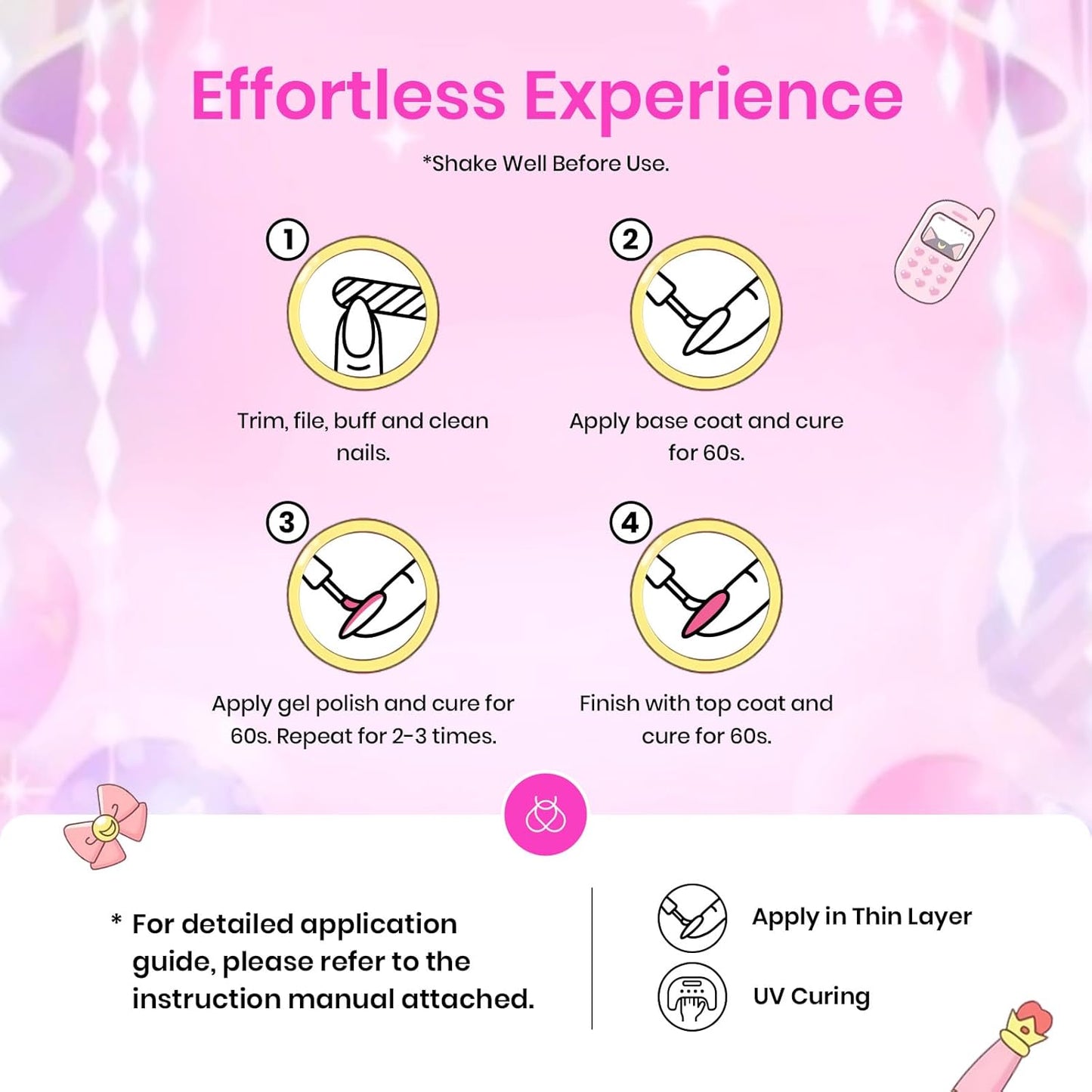 Beetles Gel Nail Polish Set - 20 Colors Pink White Black Yellow Red Glitter Gel Polish Kit with Nail Stickers Nail Rhinestones 3Pcs Base Top Coat Gift for Women Girls