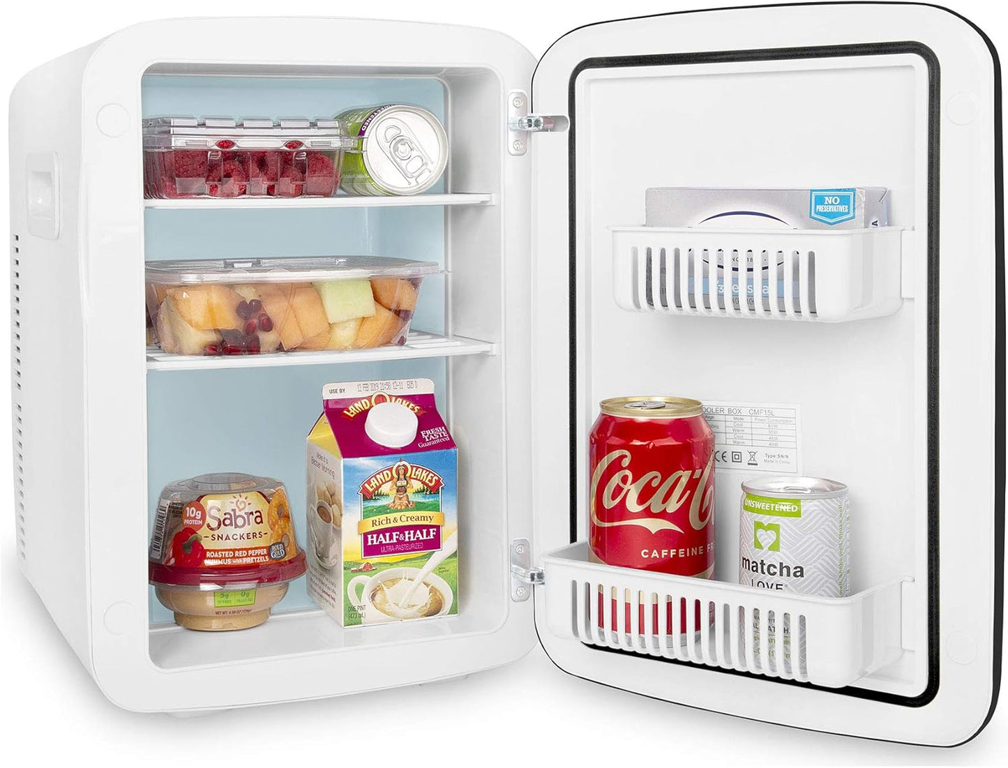 Cooluli 15L Mini Fridge for Bedroom - Car, Office Desk & College Dorm Room - 12V Portable Cooler & Warmer for Food, Drinks, Skincare, Beauty, Makeup & Cosmetics - AC/DC Small Refrigerator (White)