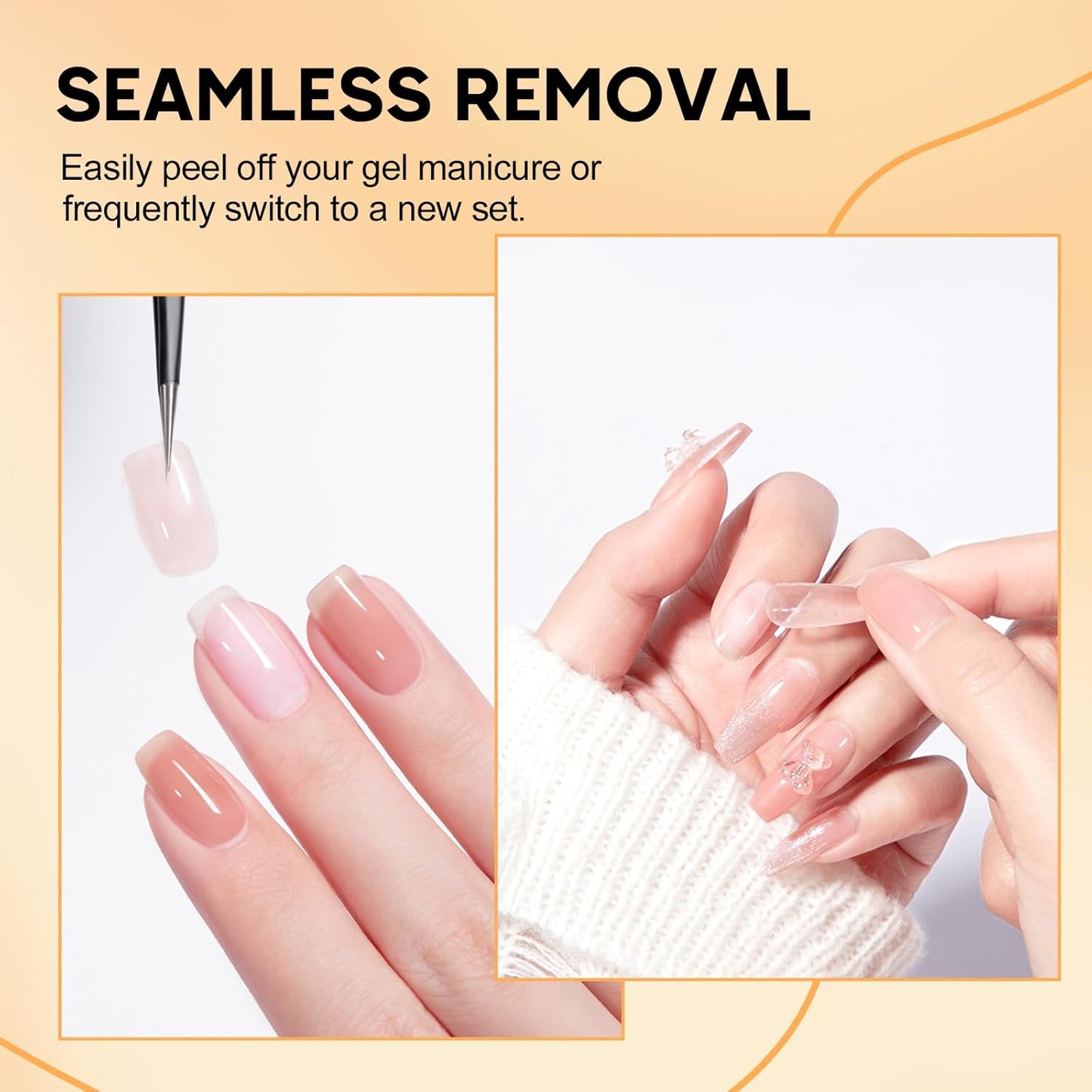 ADHERE Peel Off Gel Base Coat - UV LED Light Peelable Base Gel Polish, 15ml, No Filing Soaking-off for Easy Nail Removal, Perfect for Beginners & DIY Home Use