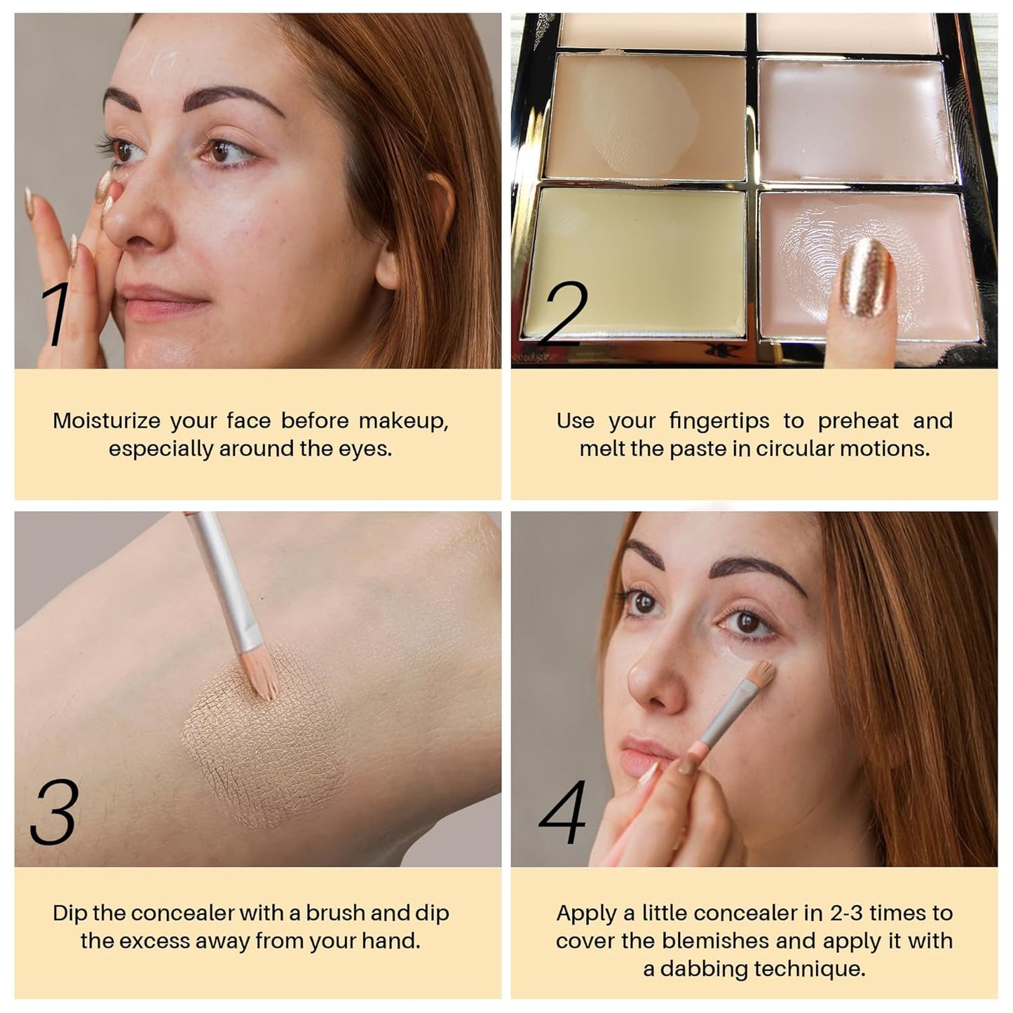 FV 6 Colors Cream Concealer Palette, Full Coverage & Long Lasting Colors Corrector Palette for Dark Circles, Redness, Acne with Natural Finish Cream Foundation Palette, 01 Light Shade