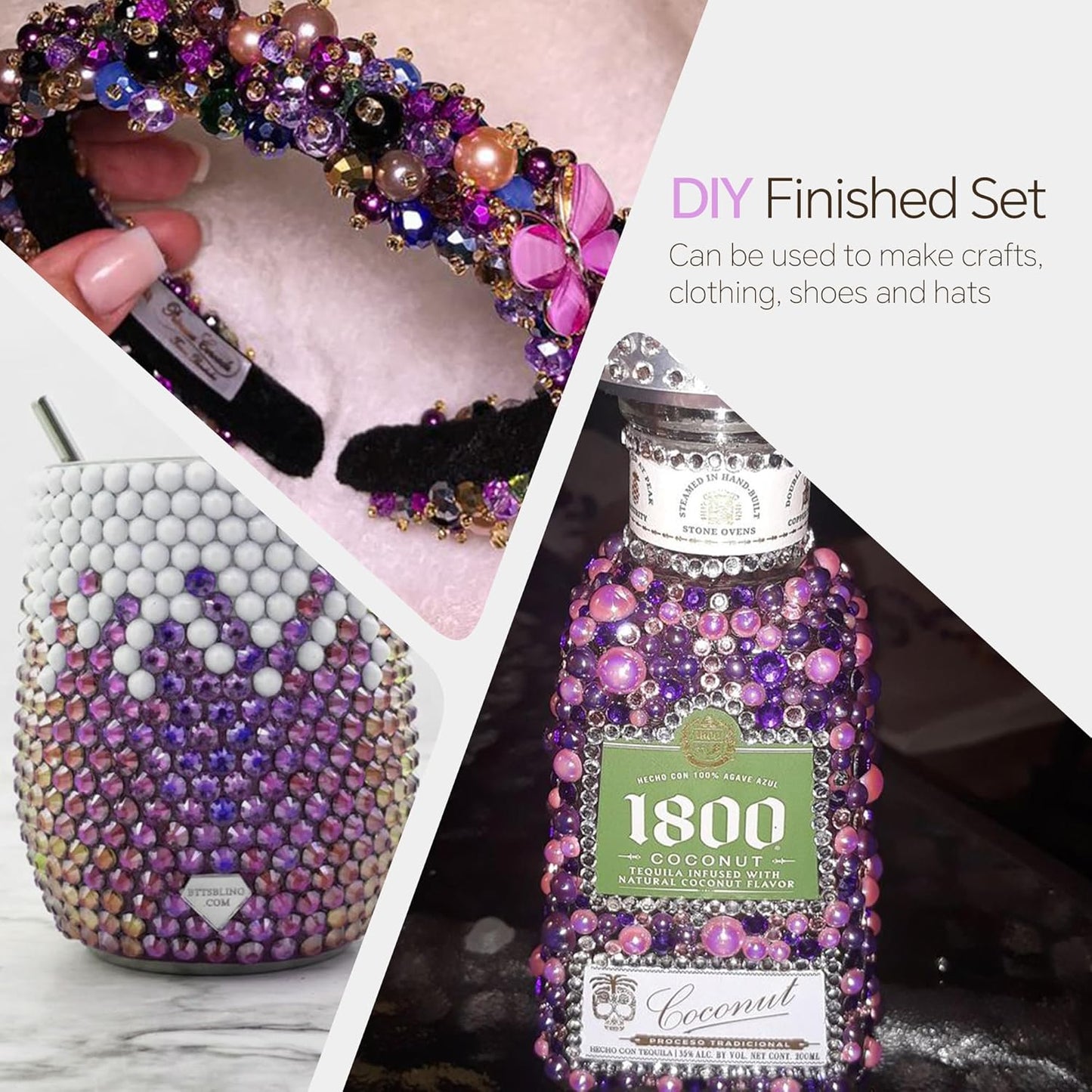 60g Pink Purple Flat Back Pearls Rhinestones for Crafts Mixed Size 3mm-10mm AB Color Round Half Pearls Flatback Pearl Beads and Resin Rhinestones Set for Face Art with Glue