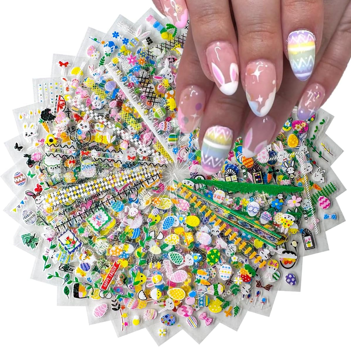 Easter Nail Stickers Cute Bunny Nail Decals 3D Self-Adhesive Easter Egg Nails Art Stickers Rabbit Flower Nail Design Kawaii Nails Supplies for Women Decoration 30 Sheets