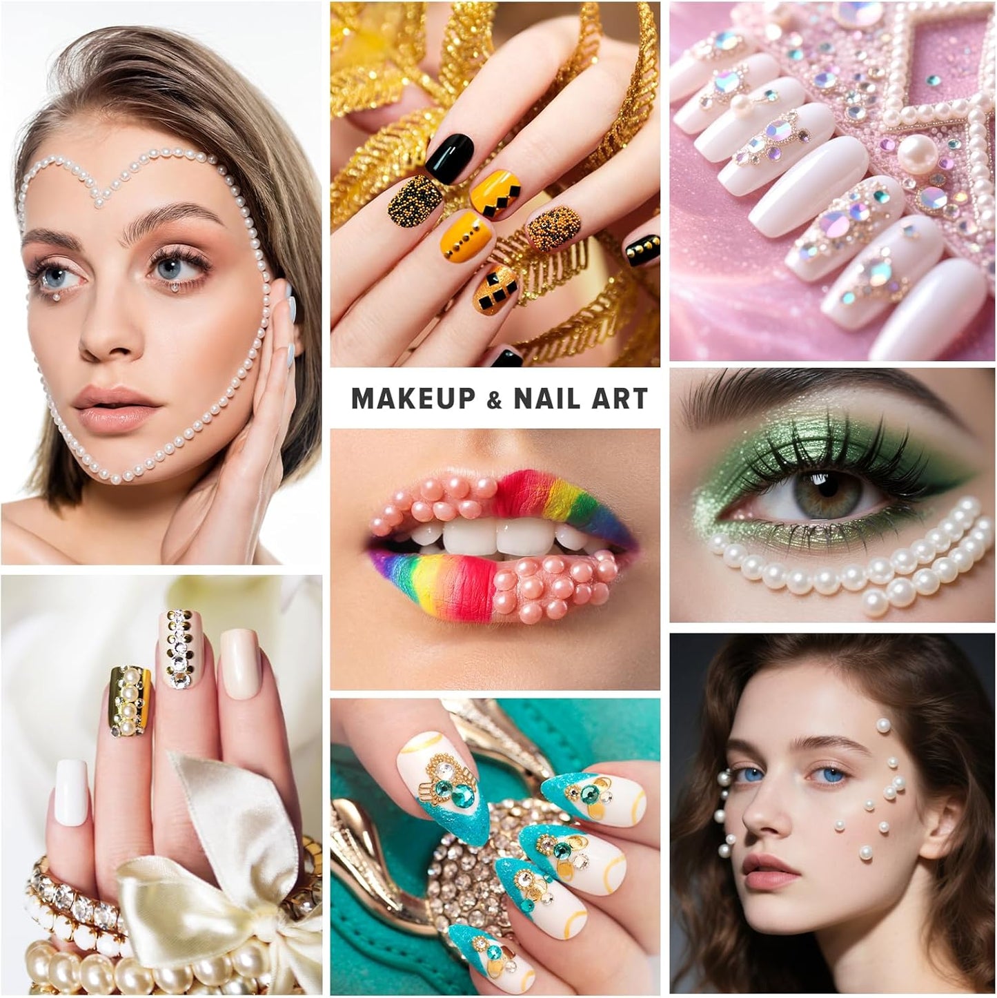 80g Mix Flatback Pearls and Rhinestones for Crafts Black White Mixed Size 2mm-10mm Half Round Pearls Rhinestones for Nail Art Tumblers Shoes DIY Bedazzling with Tweezers Wax Pen