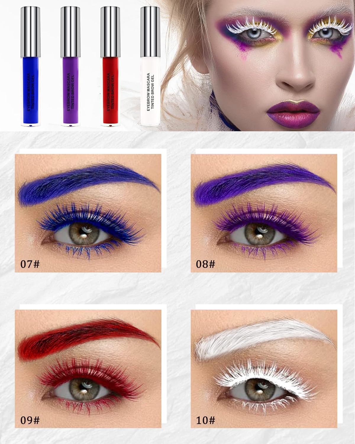 Tinted Eyebrow Mascara Gel-1Pcs Long-lasting Waterproof Smudge-proof Purple Brow Glue Colored Liquid Mascara,Tinted Brow Filler Curling Mascara,Women‘s Day Eye Makeup Gift for Women Girl-08