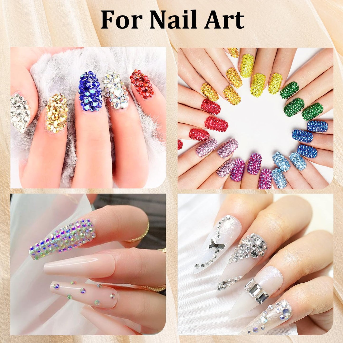 Colorful Face Gems for Makeup Set, Flatback Gorgeous Glass AB Gems+Mixed-Colored Crystals with Picker Pencil, Makeup Glue, Dual-End Dotting Tool, Tweezer for Eye Body Hair Make-up and Nail Art Deco